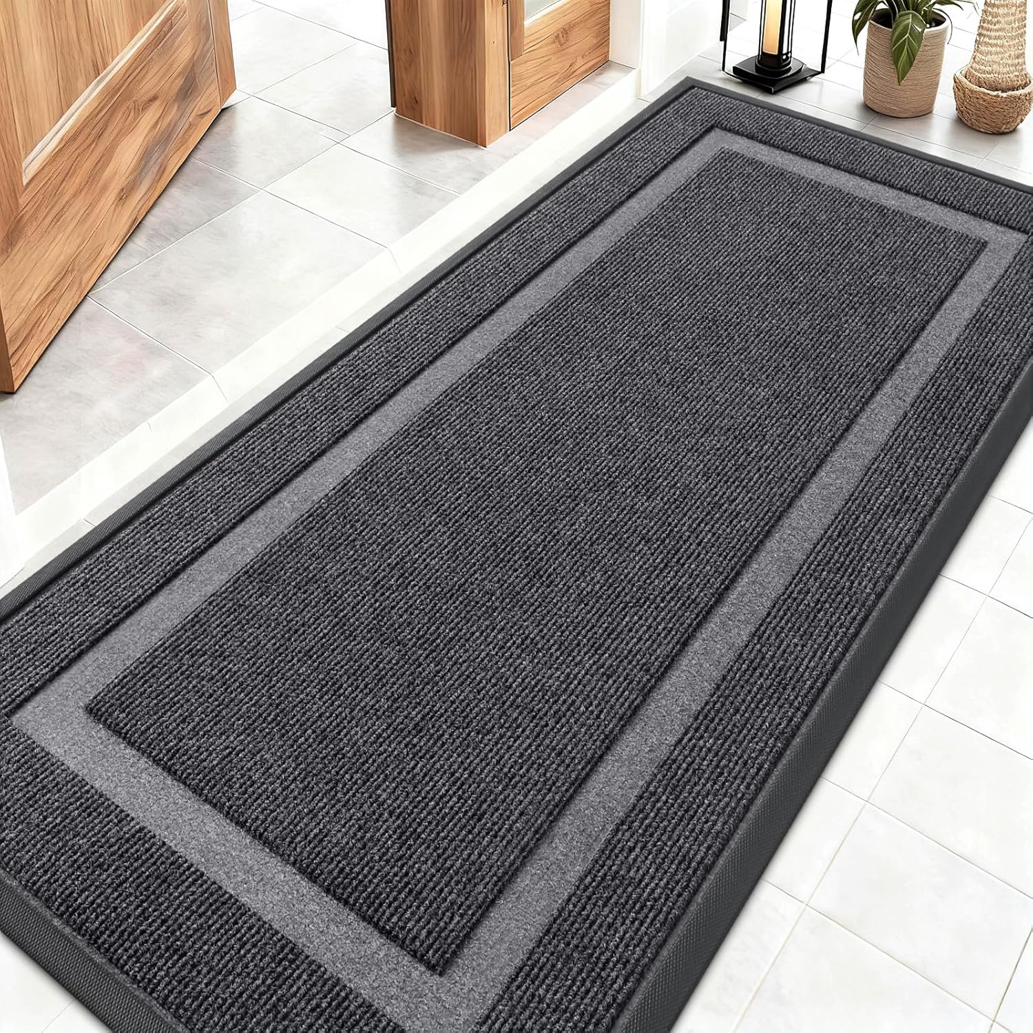 OLANLY Front Door Mat Indoor Outdoor Entrance, Waterproof All-Season, All-Weather Doormat, Sturdy Natural Rubber, Fade Resistant, Low Profile, Easy Clean Patio Porch Entryway Mat, 29.5x17, Beige