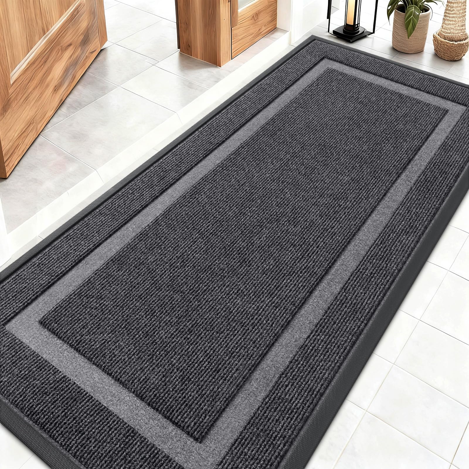 OLANLY Front Door Mat Indoor Outdoor Entrance, Waterproof All-Season, All-Weather Doormat, Sturdy Natural Rubber, Fade Resistant, Low Profile, Easy Clean Patio Porch Entryway Mat, 29.5x17, Black