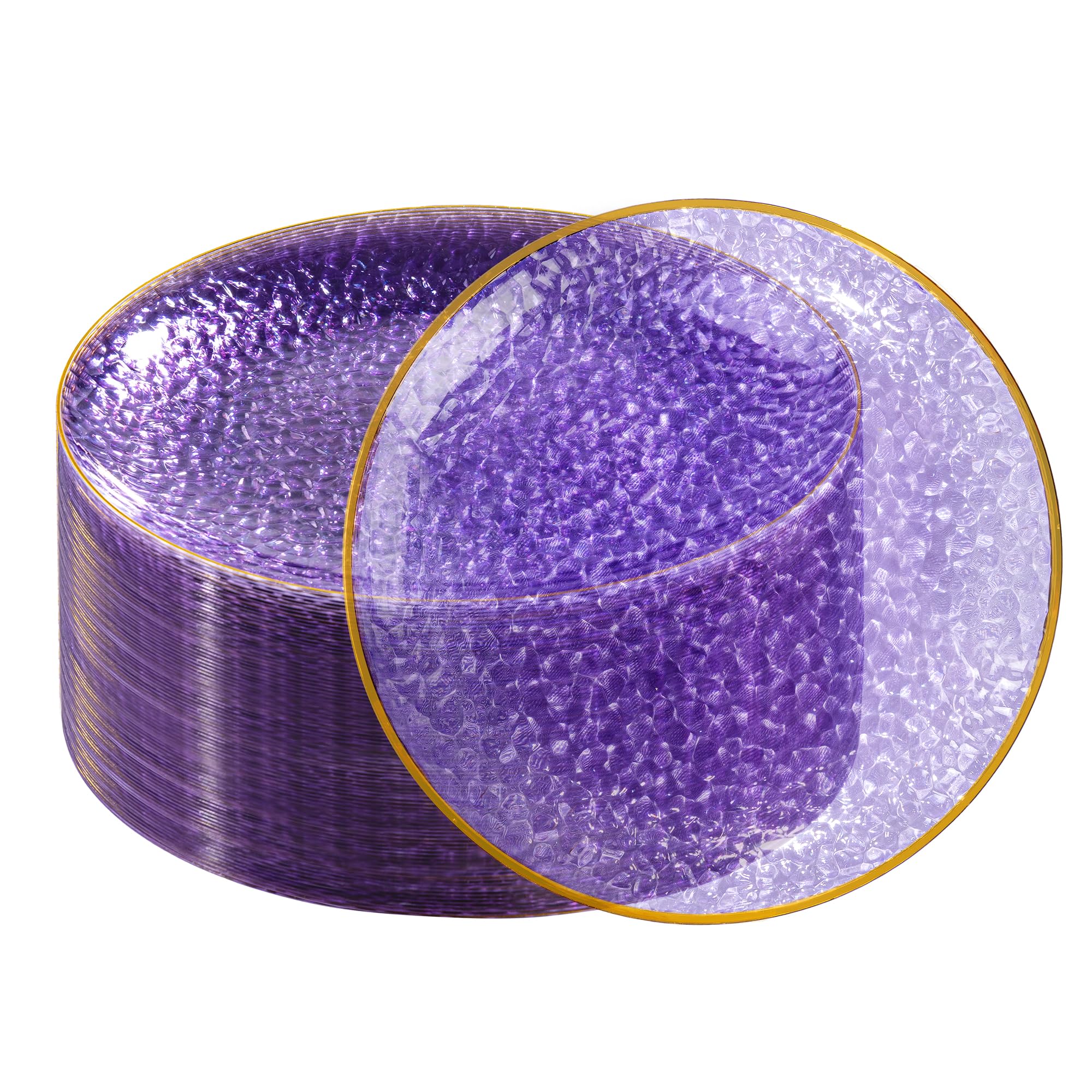 DaYammi 100 Pcs Clear Gold Plastic Plates, Hammered Party Plate, Fancy Plastic Plates Disposable Clear Disposable Dessert Platos, 7 Inch Heavy duty Plastic Dessert Platos for Party & Wedding