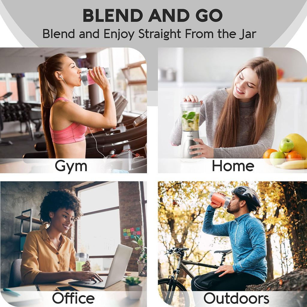 Mueller Smoothie Blender for Smoothies - Personal Blender for Shakes, Frozen Drinks, Baby Food & More, 15oz Travel Cup and Lid, Durable Stainless Steel Blades for Powerful Blending Performance, Black