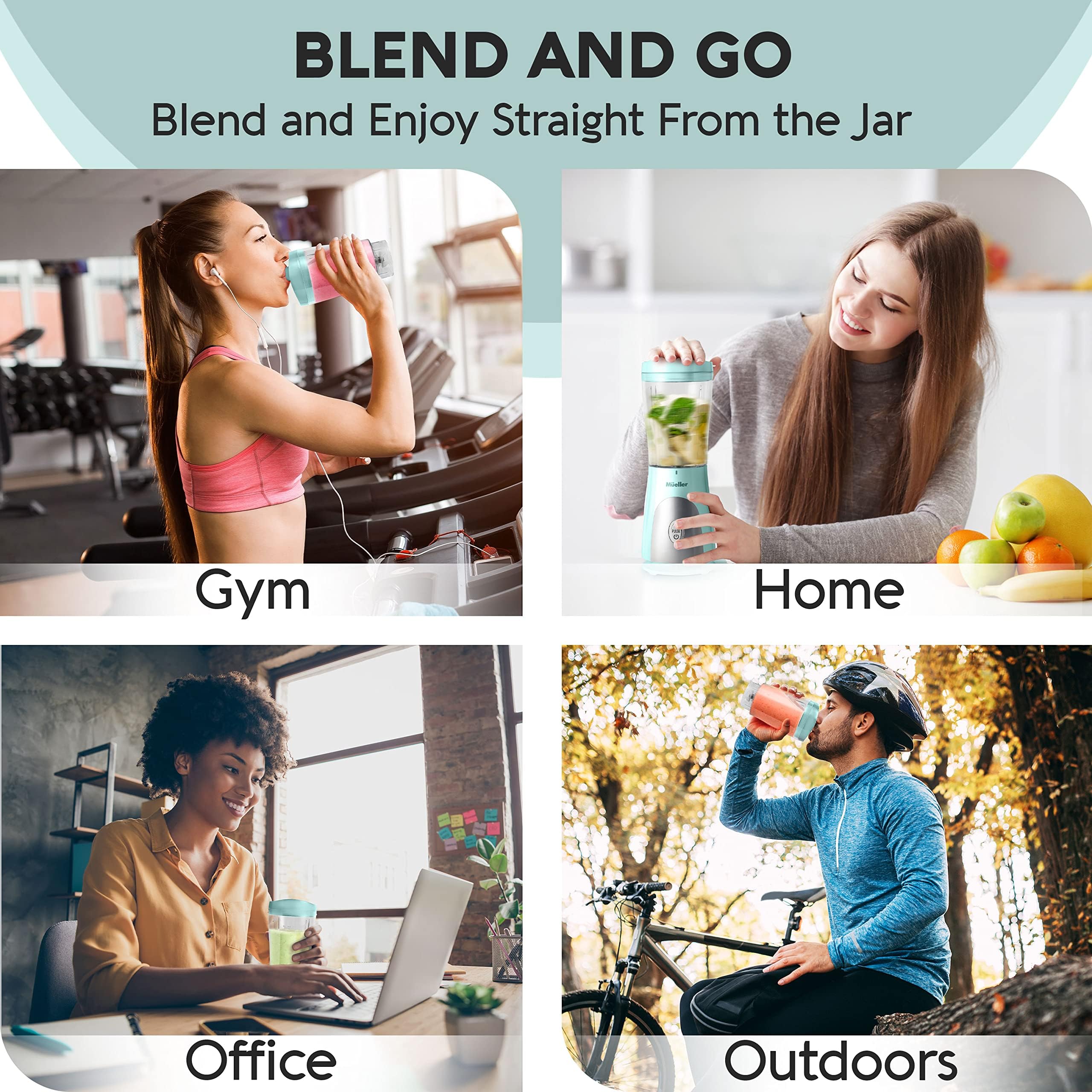 Mueller Smoothie Blender for Smoothies - Personal Blender for Shakes, Frozen Drinks, Baby Food & More, 15oz Travel Cup and Lid, Durable Stainless Steel Blades for Powerful Blending Performance, Black