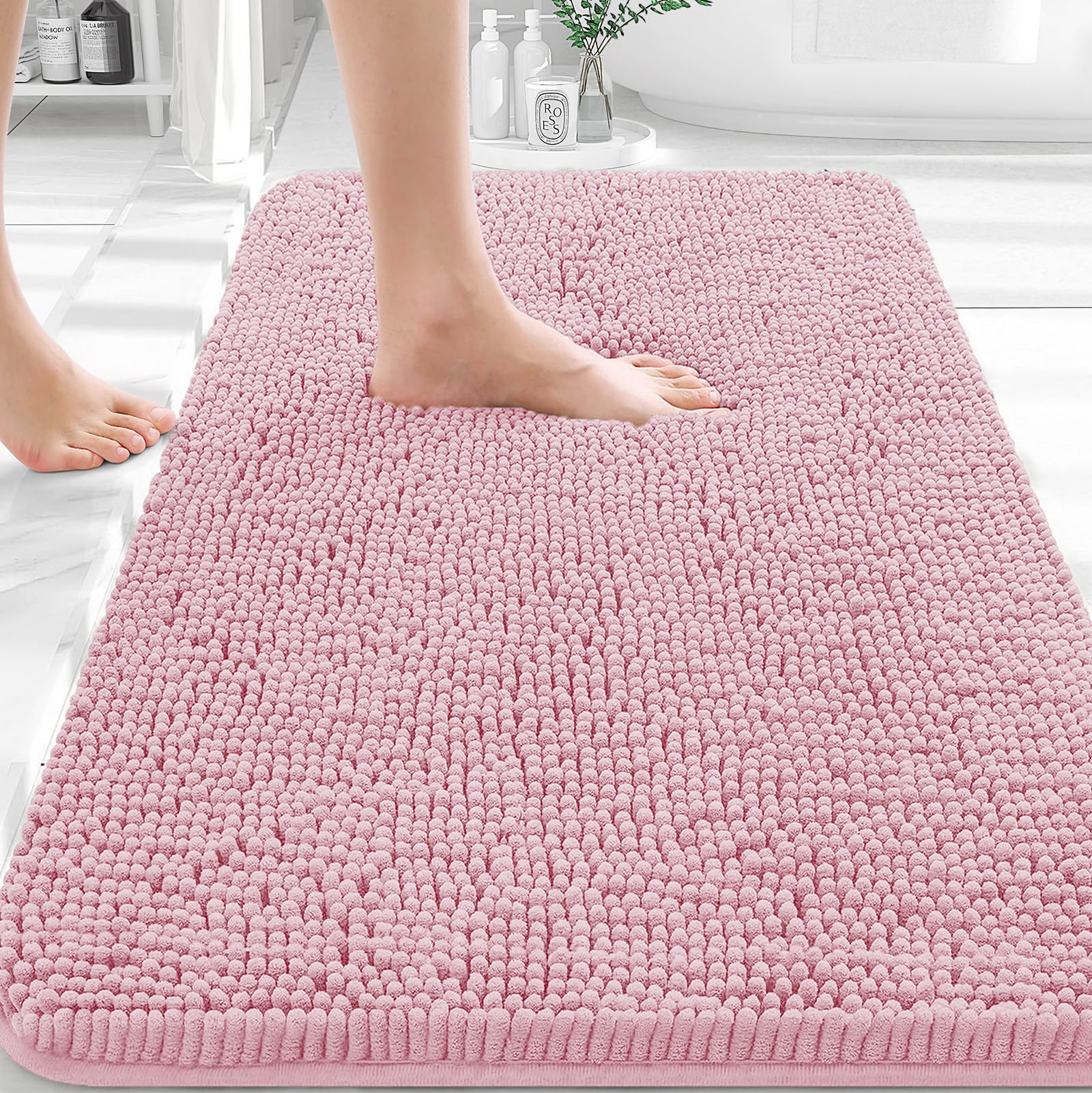 OLANLY Bathroom Rugs 30x20, Extra Soft Absorbent Chenille Bath Rugs, Rubber Backing Quick Dry, Machine Washable Bath Mats for Bathroom Floor, Tub and Shower, Home Decor Accessories, Grey