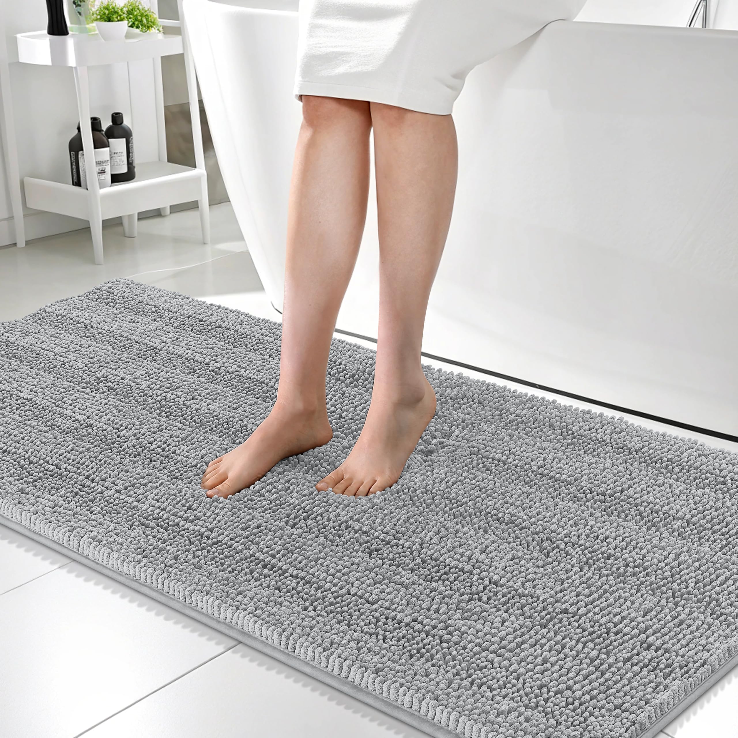 OLANLY Thick Bathroom Rugs 30x20, Extra Soft Absorbent Chenille Striped Bath Rugs, Rubber Backing, Machine Wash Dry, Bath Mats for Bathroom Floor, Tub and Shower, Home Decor Accessories, Grey