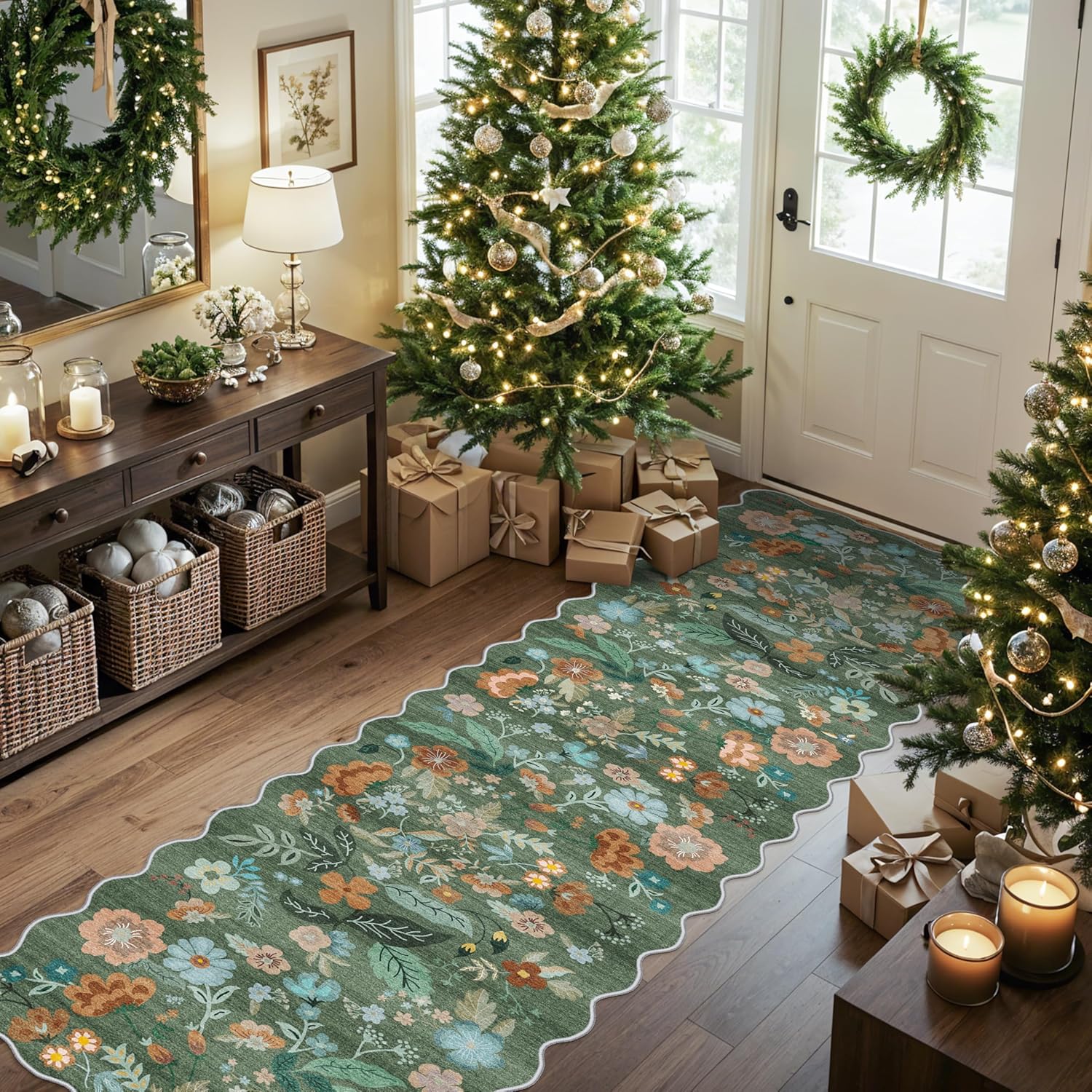 Washable 2x3 Entryway Area Rug - Neutral Kitchen Rug Runner Vintage Soft Floor Mat Non Slip Indoor Farmhouse Carpet for Bathroom Living Room Bedroom (2 X 3, Beige)