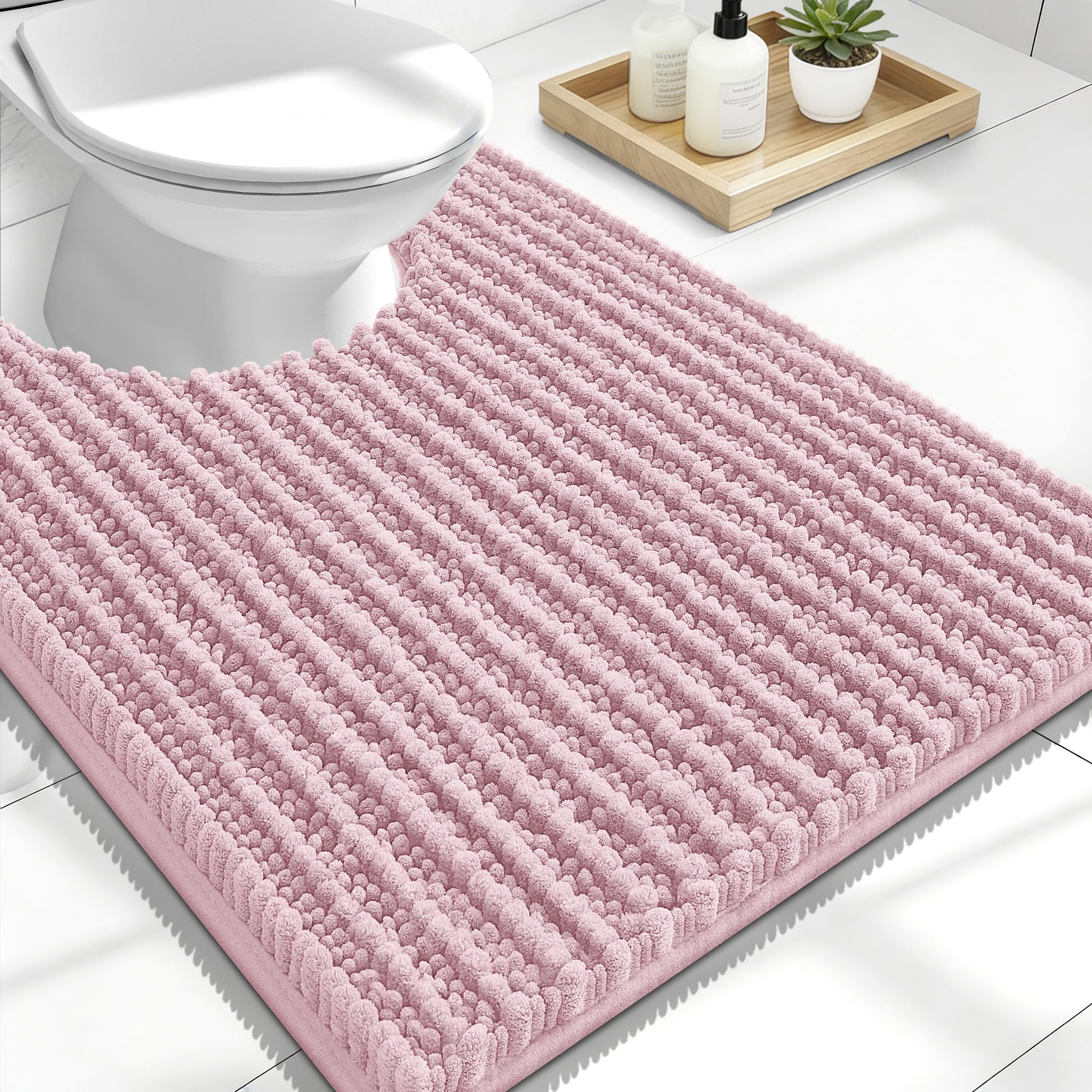 OLANLY Bathroom Rug Mat 30x20, Thick Soft and Absorbent Chenille Bath Mat, Non-Slip Rubber Backing, Machine Washable Quick Dry Bath Rugs for Tub Shower Floor, Home Decor Accessories, Grey