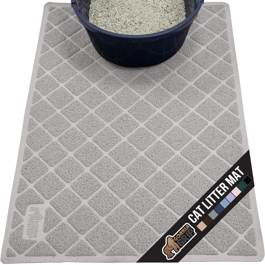 GORILLA GRIP Cat Litter Box Mat, Water Resistant, US Designed Kitty Litter Trapping Mats, Easy to Clean, Scatter Control, Less Mess and Clean Floors, Kitten Supplies for Indoor Cats, 24x17 Grey