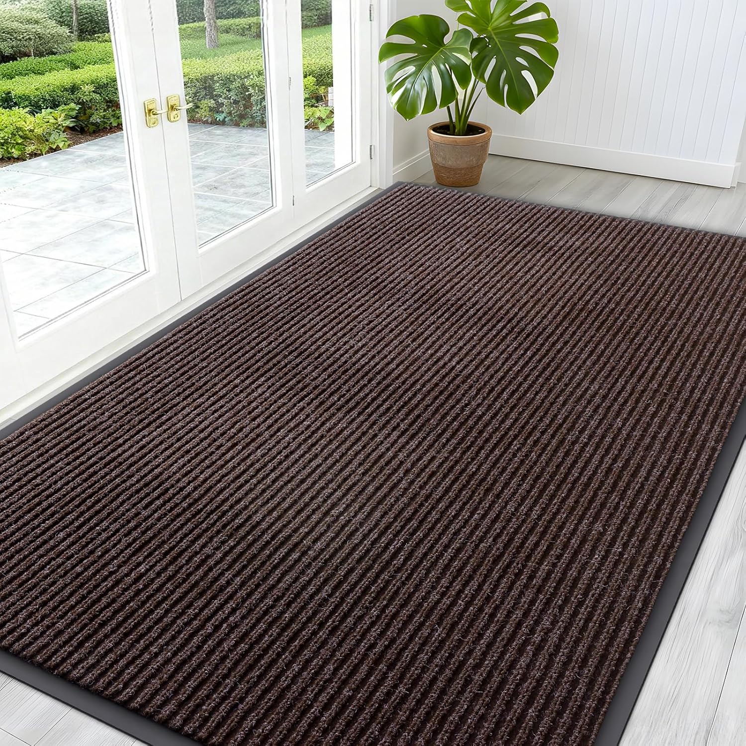 OLANLY Front Door Mat Indoor Outdoor Entrance, Waterproof Heavy Duty Doormat, Fade Resistant, Low Profile, Easy Clean Patio Porch Welcome Floor Mats for Entry, 29.5x17, Beige