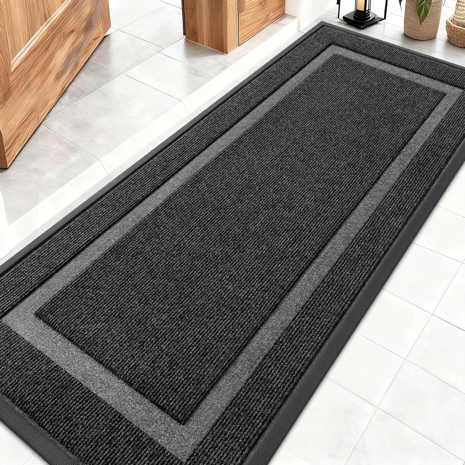 OLANLY Front Door Mat Indoor Outdoor Entrance, Waterproof All-Season, All-Weather Doormat, Sturdy Natural Rubber, Fade Resistant, Low Profile, Easy Clean Patio Porch Entryway Mat, 29.5x17, Beige