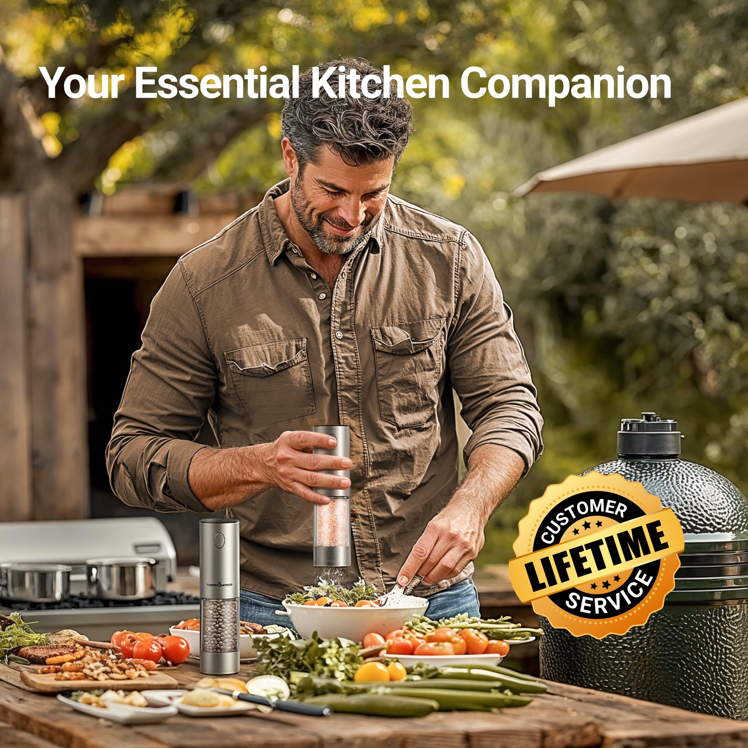 ThermoMaven Upgraded Larger Capacity Electric Salt and Pepper Grinder Set, 110ml Rechargeable Salt and Pepper Shaker with LED Light, Stainless Steel Automatic Pepper Mill with 6 Adjustable Coarseness