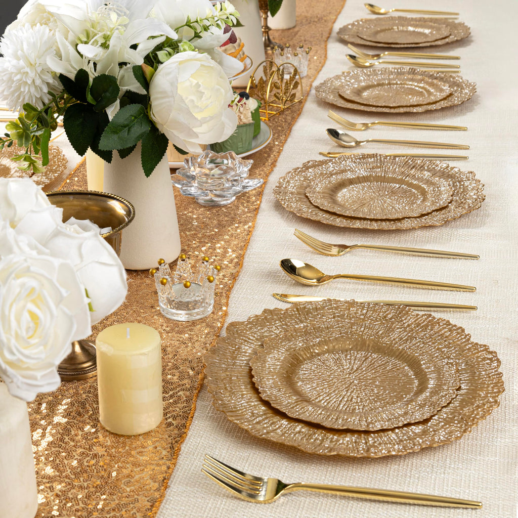 DaYammi 60Pcs Gold Plastic Plates-Elegant Gold Plates Disposable & Reusable-Heavy Duty Plastic Plates for Party Including 30 Dinner Plate, 30 Dessert Plate for Weddings,Dinner Parties