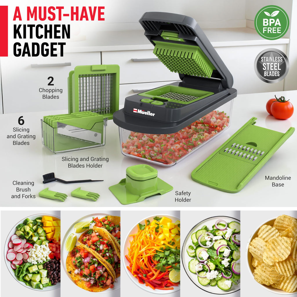 Mueller The Real Original Pro Chopper since 2013 Vegetable Chopper Mandoline Slicer, 8 Blade Food Veggie Chopper Onion Vegetable Cutter with Container, Kitchen Gadgets & Essentials, (10 in 1)
