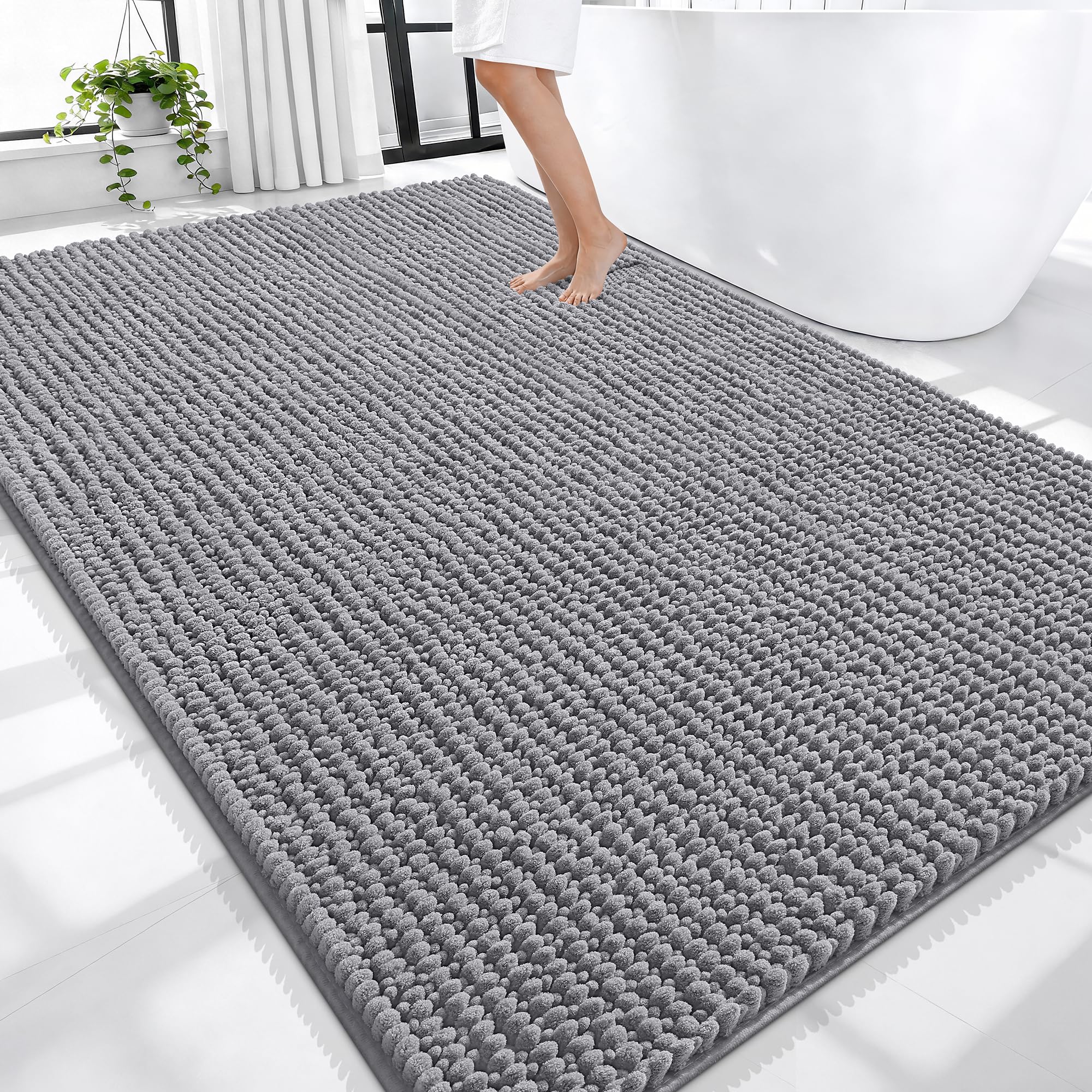 OLANLY Thick Bathroom Rugs 30x20, Extra Soft Absorbent Chenille Bath Rugs, Rubber Backing, Machine Wash Dry, Bath Mats for Bathroom Floor, Tub and Shower, Home Decor Accessories, Grey