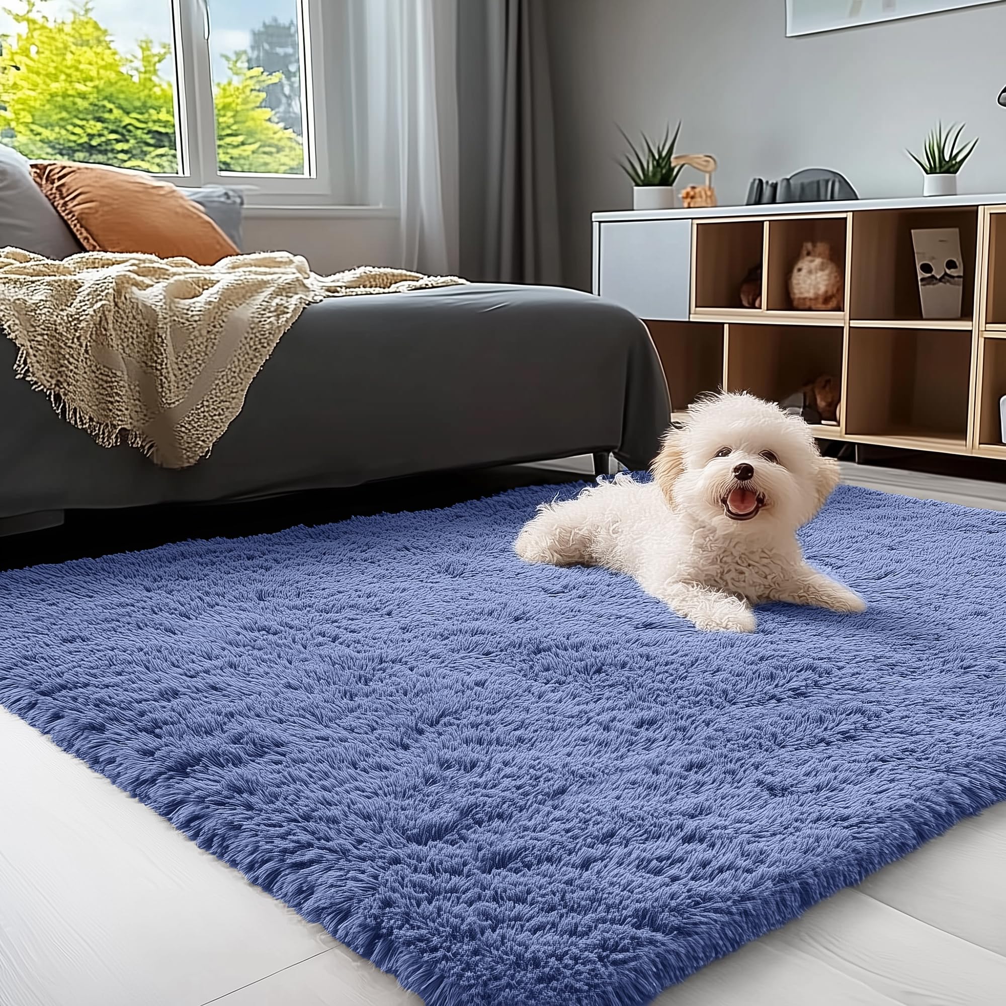 OLANLY Area Rugs for Living Room Bedroom, Machine Washable 4x5.9 ft Soft Fluffy Shaggy Bedside Rug, Indoor Floor Carpet for Kids Girls and Boys, Dorms, Nursery Rooms, Home Decor Aesthetic, Grey