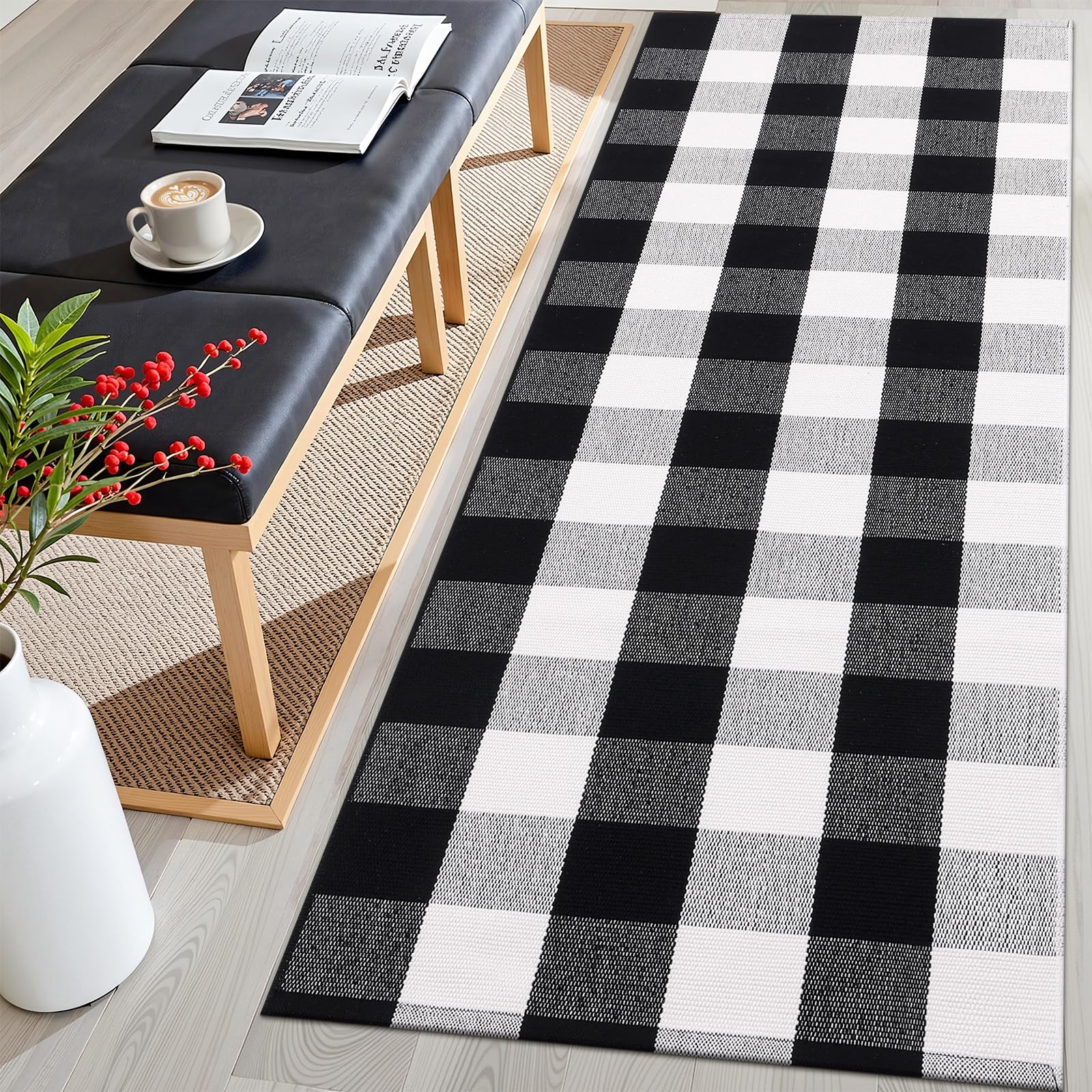 OLANLY Black and White Striped Rug 2'4" x 3'7" (27.5" x 43") – Washable Cotton Indoor Outdoor Doormat for Front Door, Entryway, Kitchen, Porch, Patio Decor