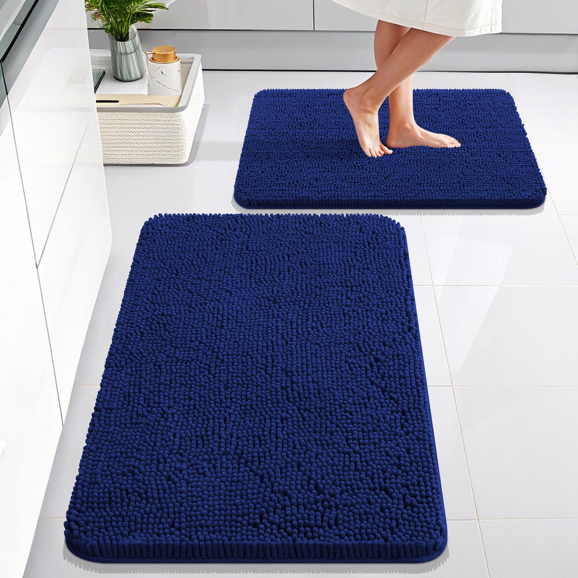 OLANLY Bathroom Rugs Sets 2 Piece, Soft Absorbent Chenille Bath Mats and U-Shaped Contour Toilet Mat Area Rug Set, Machine Washable Bath Carpet, Home Decor Accessories(30"x20"+24"x20", Grey)