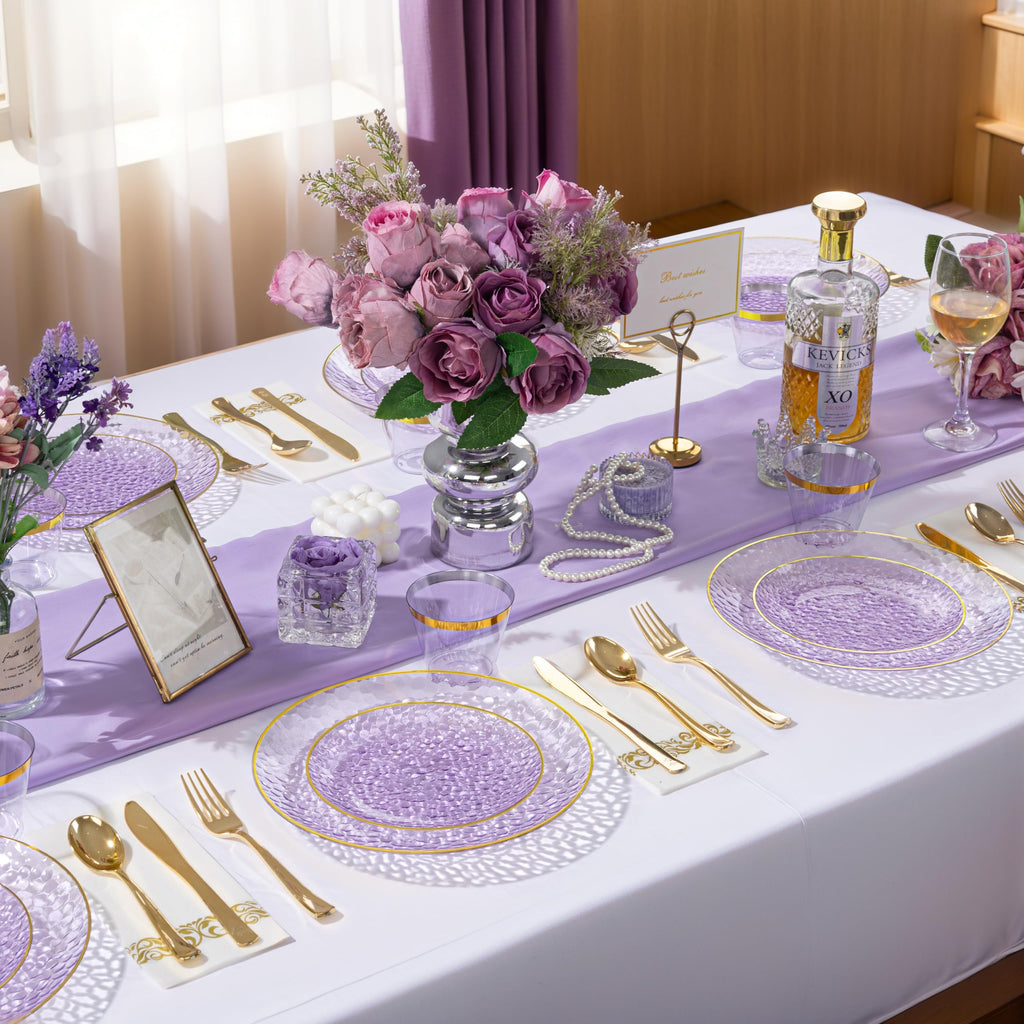 DaYammi 100 Pcs Clear Gold Plastic Plates, Hammered Party Plate, Fancy Plastic Plates Disposable Clear Disposable Dessert Platos, 7 Inch Heavy duty Plastic Dessert Platos for Party & Wedding