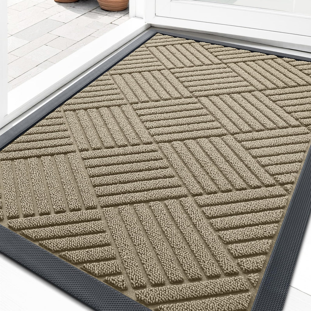 OLANLY Front Door Mat Outside Entrance 29.5x17, Absorbent, Heavy Duty Sturdy Natural Rubber Doormat Indoor Outdoor, Stain and Fade Resistant, Non-Slip Low Profile Floor Mat for Entryway, Grey Diamond