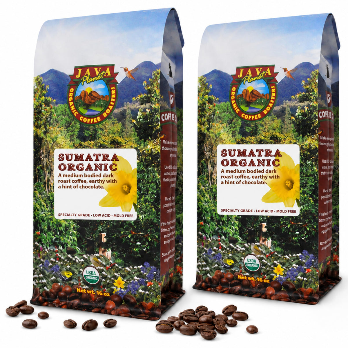 Java Planet Low Acid Organic Espresso Whole Bean Coffee 16oz