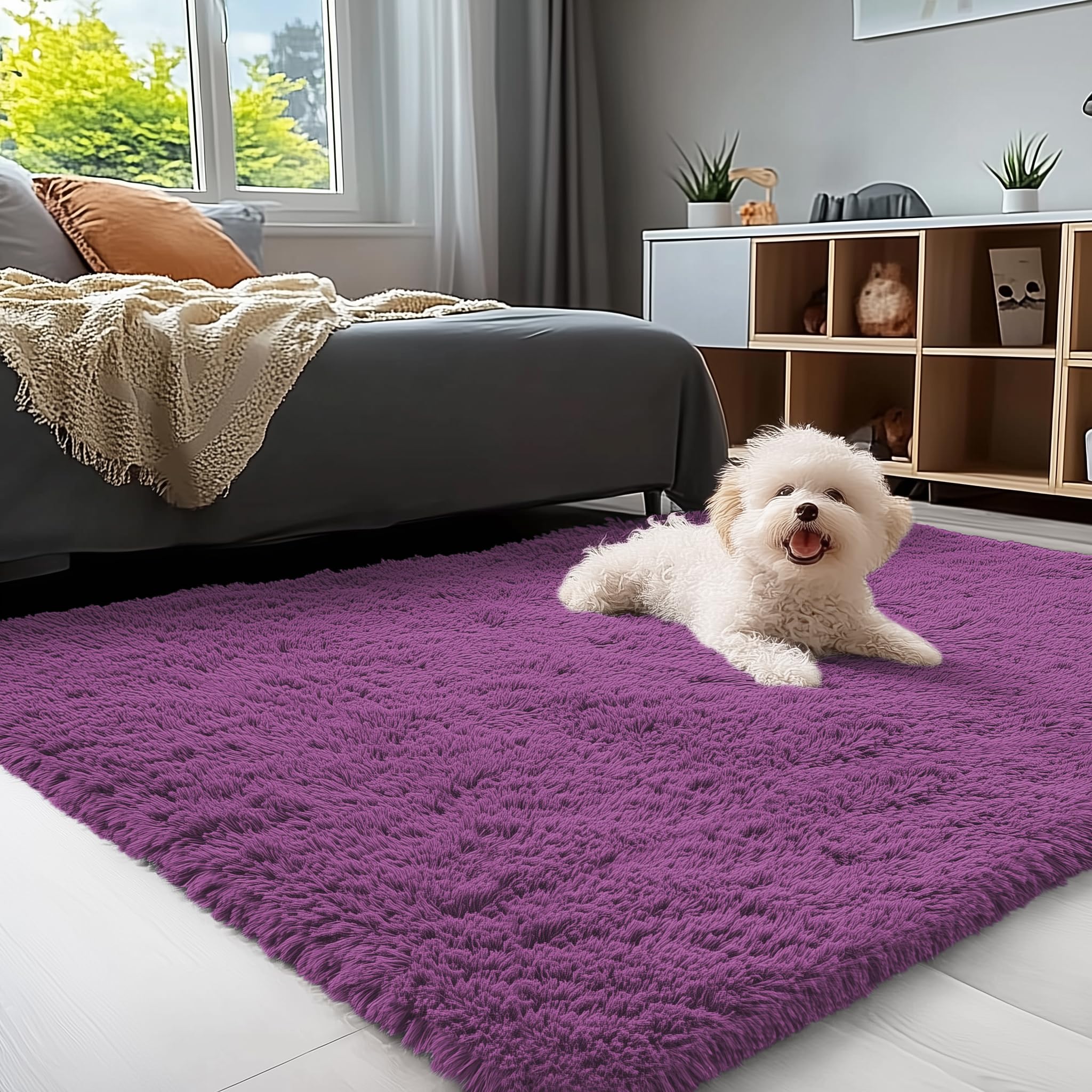 OLANLY Area Rugs for Living Room Bedroom, Machine Washable 4x5.9 ft Soft Fluffy Shaggy Bedside Rug, Indoor Floor Carpet for Kids Girls and Boys, Dorms, Nursery Rooms, Home Decor Aesthetic, Grey