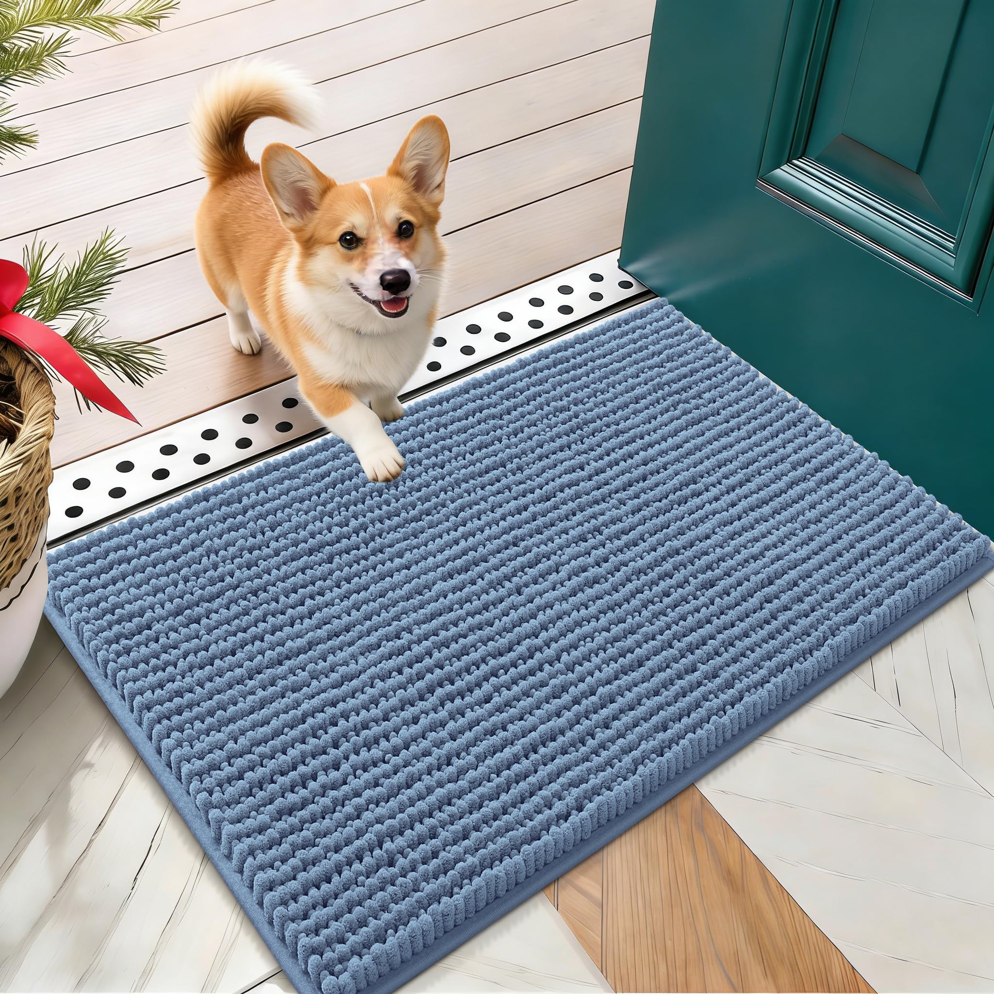 OLANLY Dog Door Mat for Muddy Paws 30x20, Ultra Absorbent Chenille Mud Doormat, Non-Slip Washable and Dirt Trapping Doormat for Indoor Entryway, Quick-Dry Indoor Pet Bed Mats for Dogs, Grey