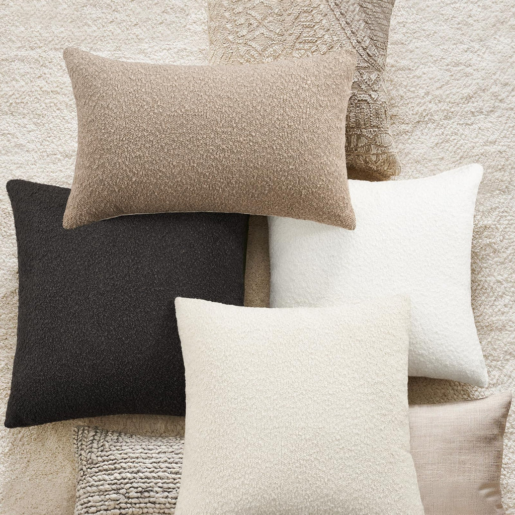 Topfinel Boucle Decorative Pillow Covers 18x18 Inches Set of 4 Neutral Cream Ivory White Pillowcase with Linen Cotton Back Chair Sofa Modern & Minimal Living Room Spring Home Decor