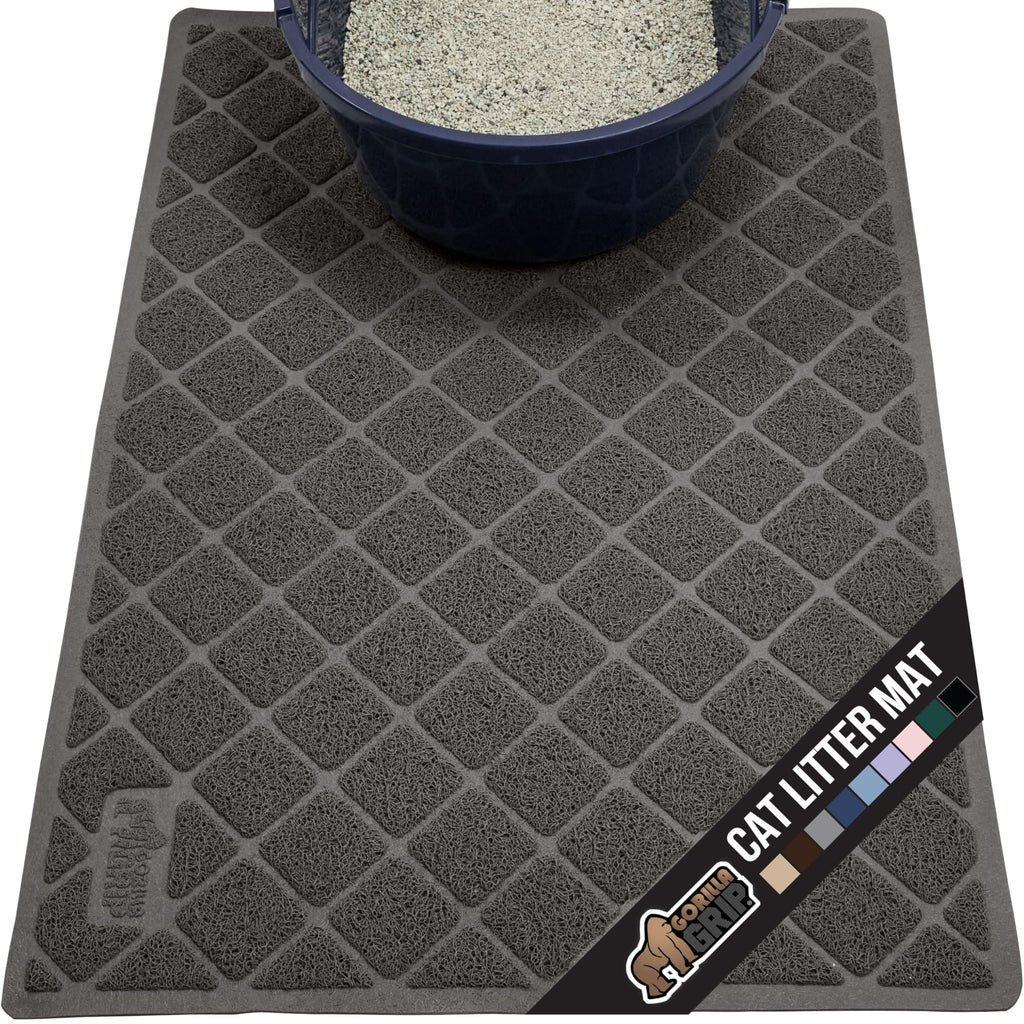 GORILLA GRIP Cat Litter Box Mat, Water Resistant, US Designed Kitty Litter Trapping Mats, Easy to Clean, Scatter Control, Less Mess and Clean Floors, Kitten Supplies for Indoor Cats, 24x17 Grey