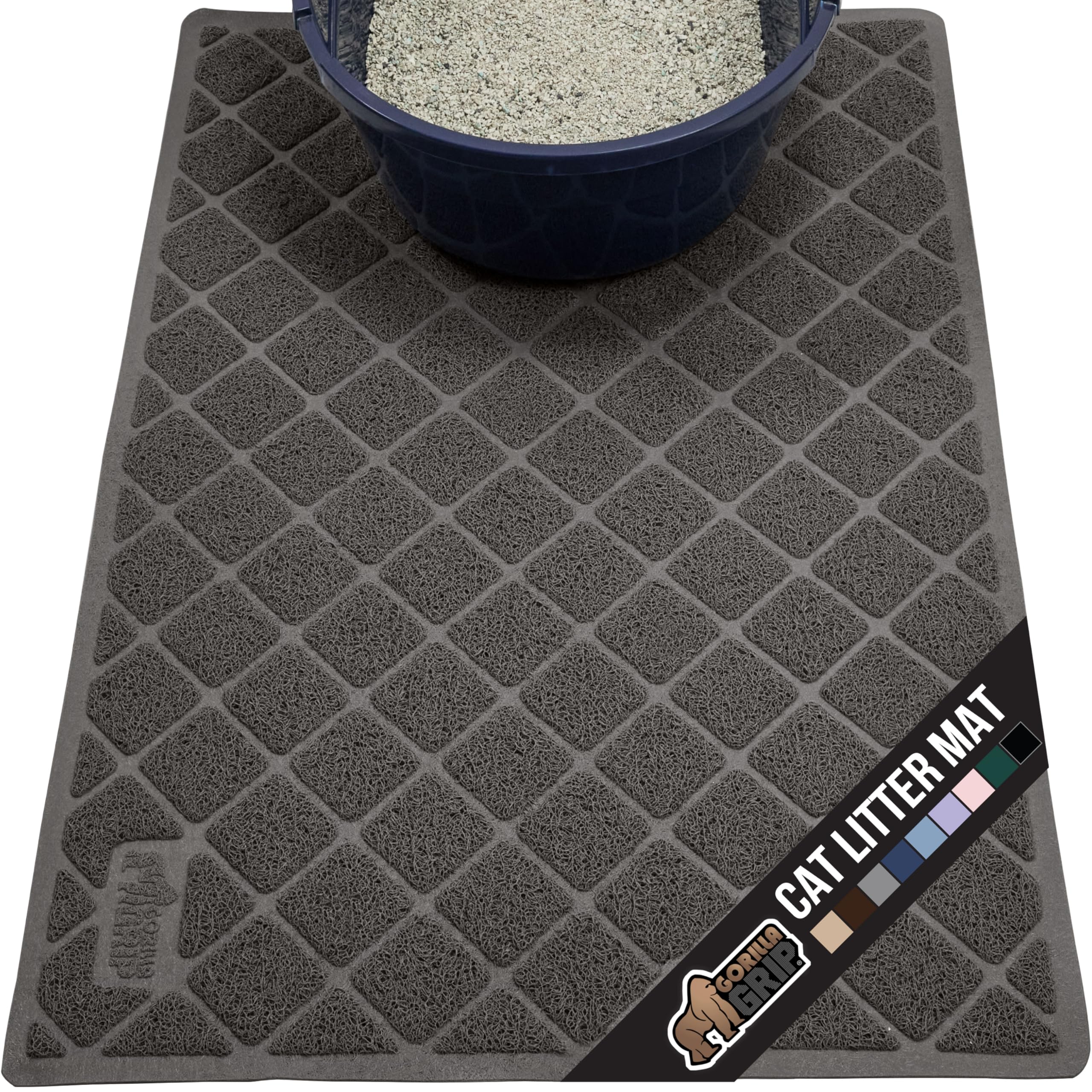 GORILLA GRIP Cat Litter Box Mat, Water Resistant, US Designed Kitty Litter Trapping Mats, Easy to Clean, Scatter Control, Less Mess and Clean Floors, Kitten Supplies for Indoor Cats, 24x17 Grey