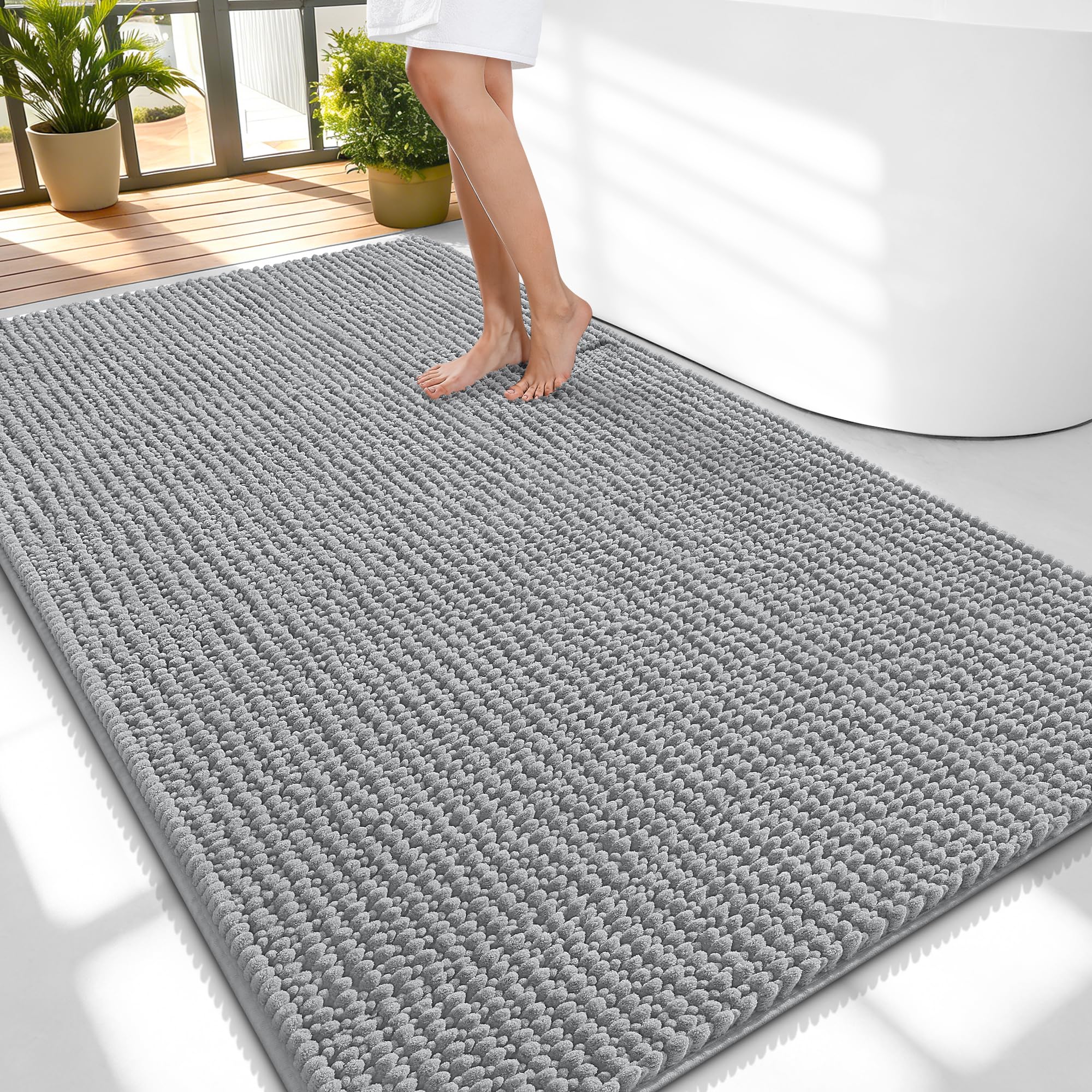OLANLY Thick Bathroom Rugs 30x20, Extra Soft Absorbent Chenille Bath Rugs, Rubber Backing, Machine Wash Dry, Bath Mats for Bathroom Floor, Tub and Shower, Home Decor Accessories, Grey