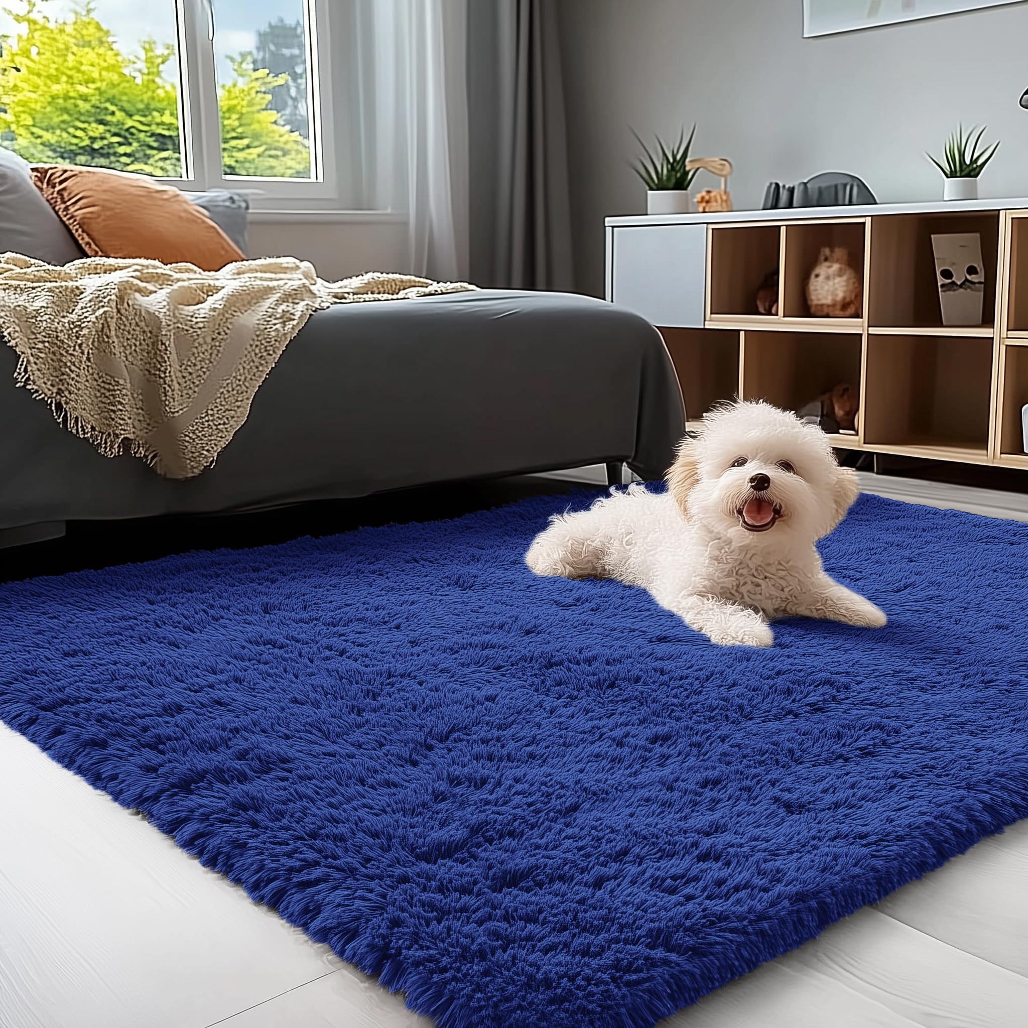 OLANLY Area Rugs for Living Room Bedroom, Machine Washable 4x5.9 ft Soft Fluffy Shaggy Bedside Rug, Indoor Floor Carpet for Kids Girls and Boys, Dorms, Nursery Rooms, Home Decor Aesthetic, Grey