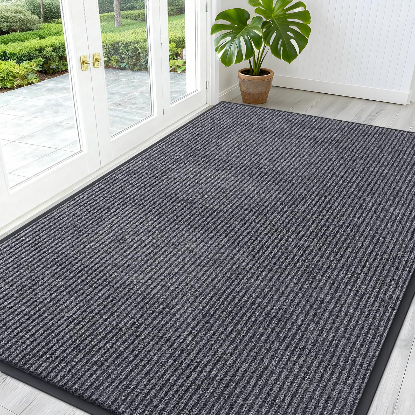OLANLY Front Door Mat Indoor Outdoor Entrance, Waterproof Heavy Duty Doormat, Fade Resistant, Low Profile, Easy Clean Patio Porch Welcome Floor Mats for Entry, 29.5x17, Grey