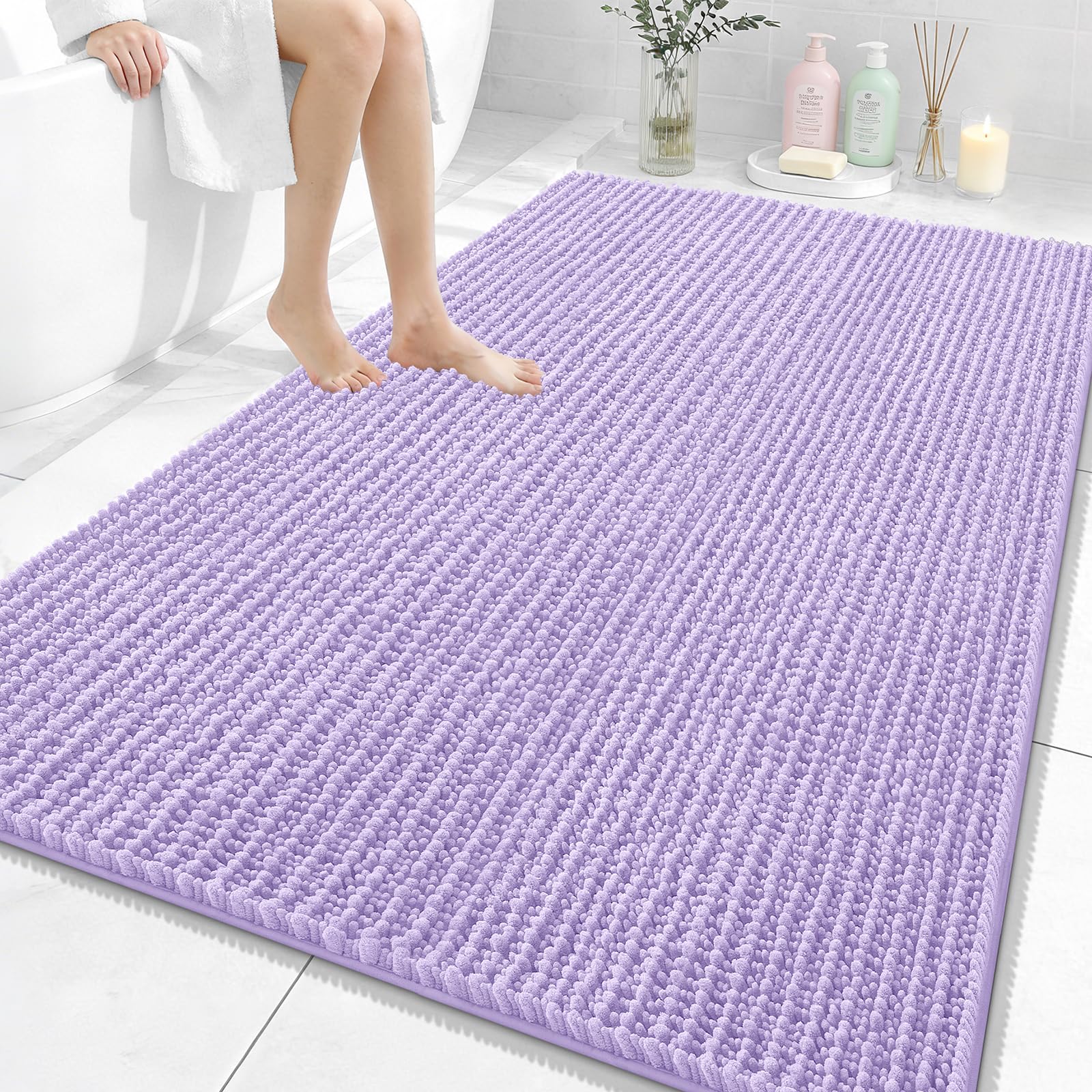 OLANLY Bathroom Rug Mat 30x20, Thick Soft and Absorbent Chenille Bath Mat, Non-Slip Rubber Backing, Machine Washable Quick Dry Bath Rugs for Tub Shower Floor, Home Decor Accessories, Grey