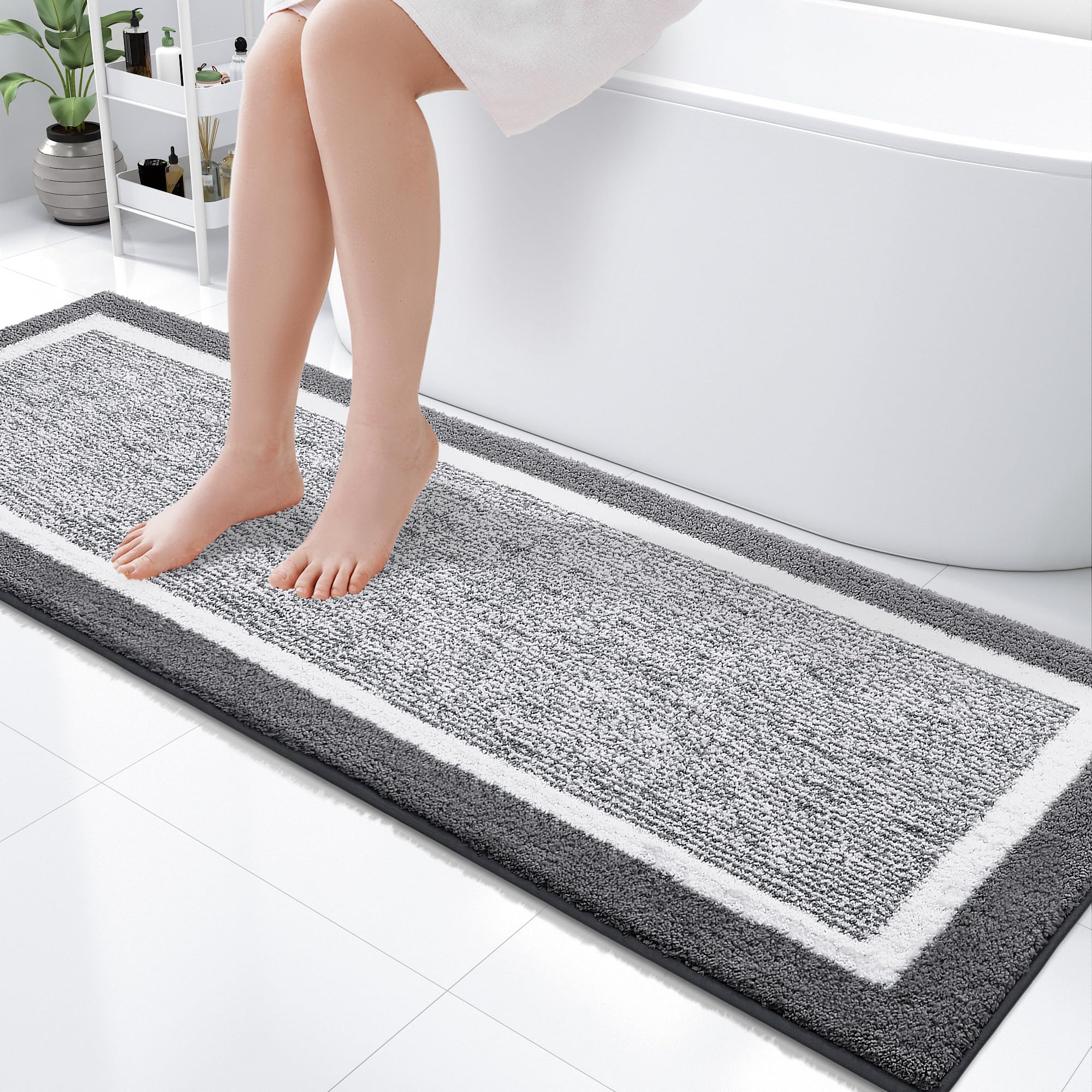 OLANLY Small Bathroom Rugs 24x16, Extra Soft and Absorbent Microfiber Bath Rugs, Non-Slip, Machine Washable, Quick Dry Shaggy Bath Carpet, Bath Mats for Bathroom Floor, Tub, Shower, Grey