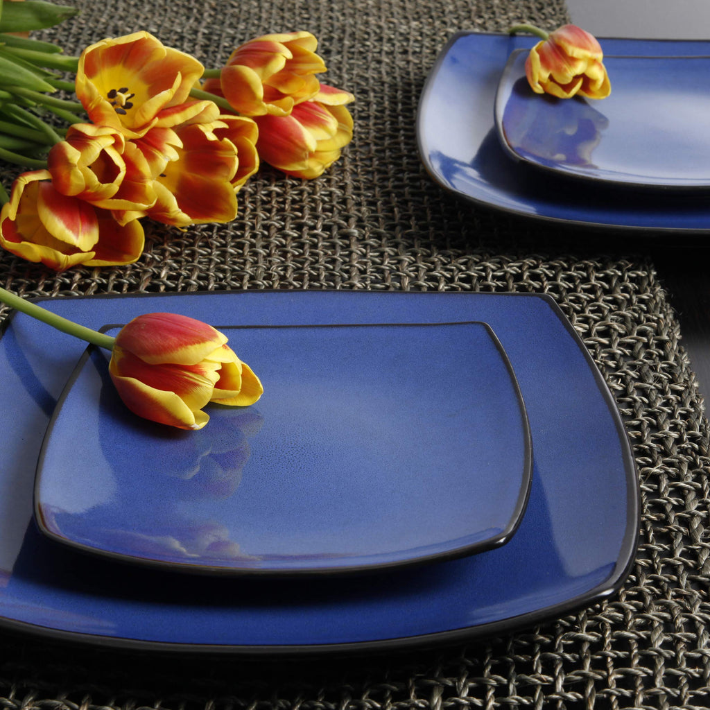 Gibson Elite Soho Lounge Square 16-Piece Dinnerware Set, Service for 4, Reactive Glaze Stoneware Plates and Bowls, Modern Dishes, Microwave & Dishwasher Safe – Red and Black