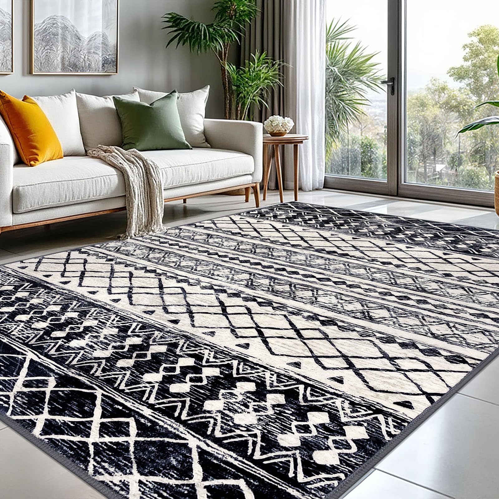 KUTA Washable Non-Slip Rugs for Entryway 2x3, Grey Moroccan Boho Small Area Rug, Ultra Soft Vintage Geometric Low-Pile Indoor Door Mat Floor Carpet for Indoor, Entrance, Kitchen, Bathroom, Bedroom