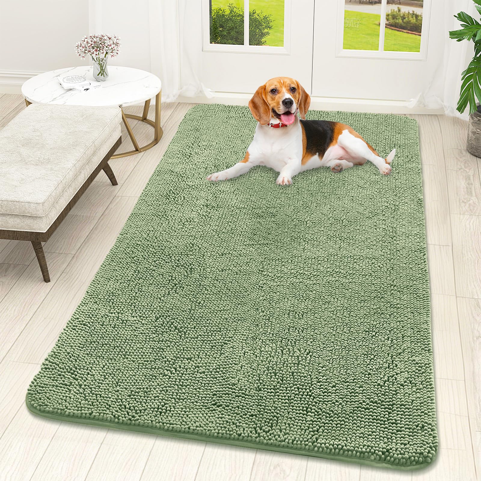 OLANLY Dog Door Mat for Muddy Paws 30x20, Absorbs Moisture and Dirt, Absorbent Non-Slip Washable Doormat, Quick Dry Chenille Mud Mat for Dogs, Entry Indoor Entryway Carpet for Inside Floor, Grey