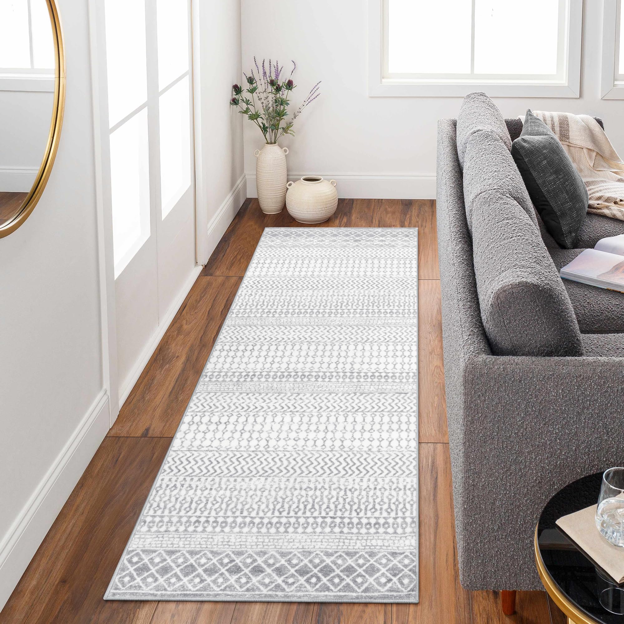 Moroccan Washable Rugs, 2x3 Light Grey Rug Non-Slip Small Distressed Entryway Rugs, Soft Low-Pile Bedroom Rug Indoor Doormat Carpet for Entryway Kitchen Bathroom