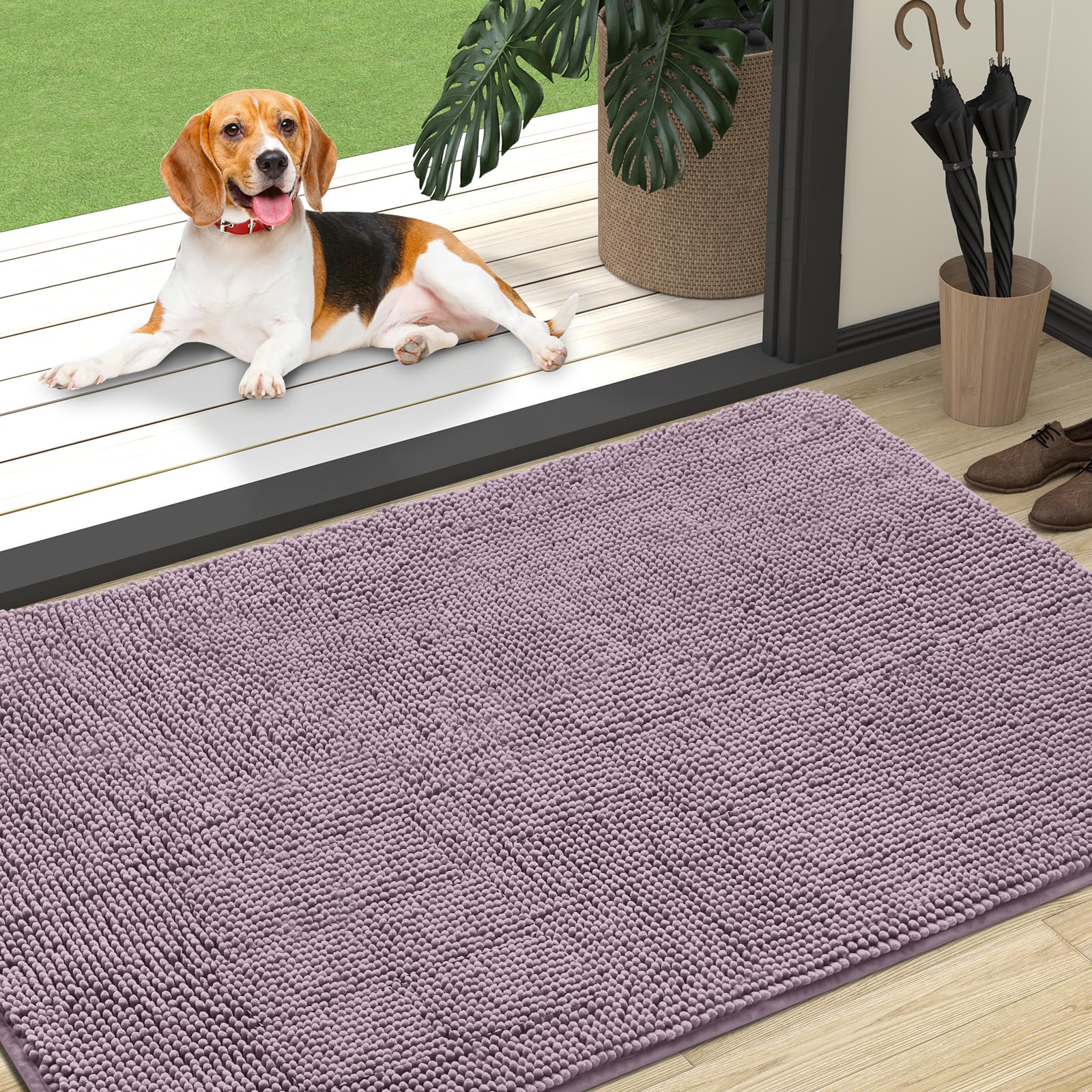 OLANLY Dog Door Mat for Muddy Paws 30x20, Absorbs Moisture and Dirt, Absorbent Non-Slip Washable Doormat, Quick Dry Chenille Mud Mat for Dogs, Entry Indoor Entryway Carpet for Inside Floor, Grey