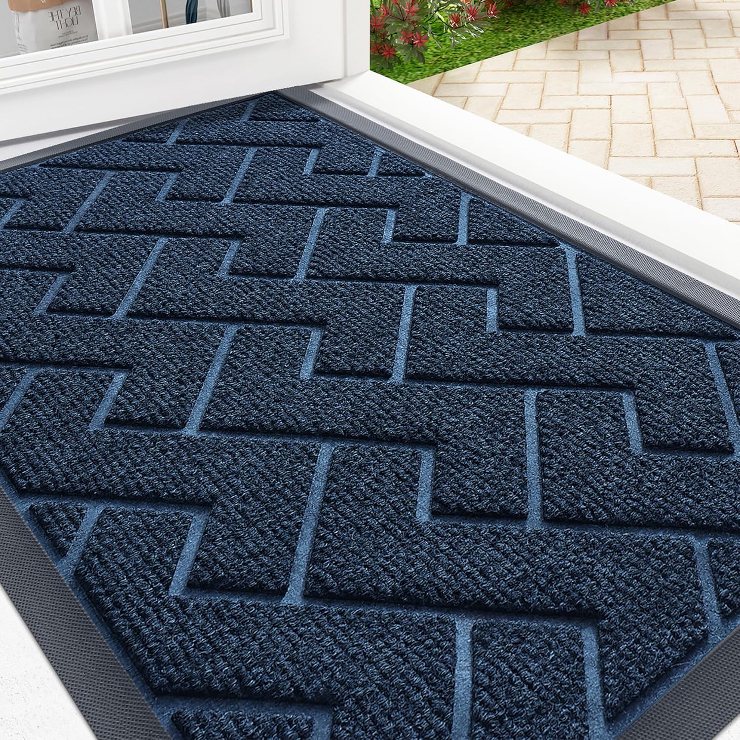 OLANLY Front Door Mat Indoor Outdoor Entrance, Waterproof All-Season, All-Weather Doormat, Sturdy Natural Rubber, Fade Resistant, Low Profile, Easy Clean Patio Porch Entryway Mat, 29.5x17, Beige