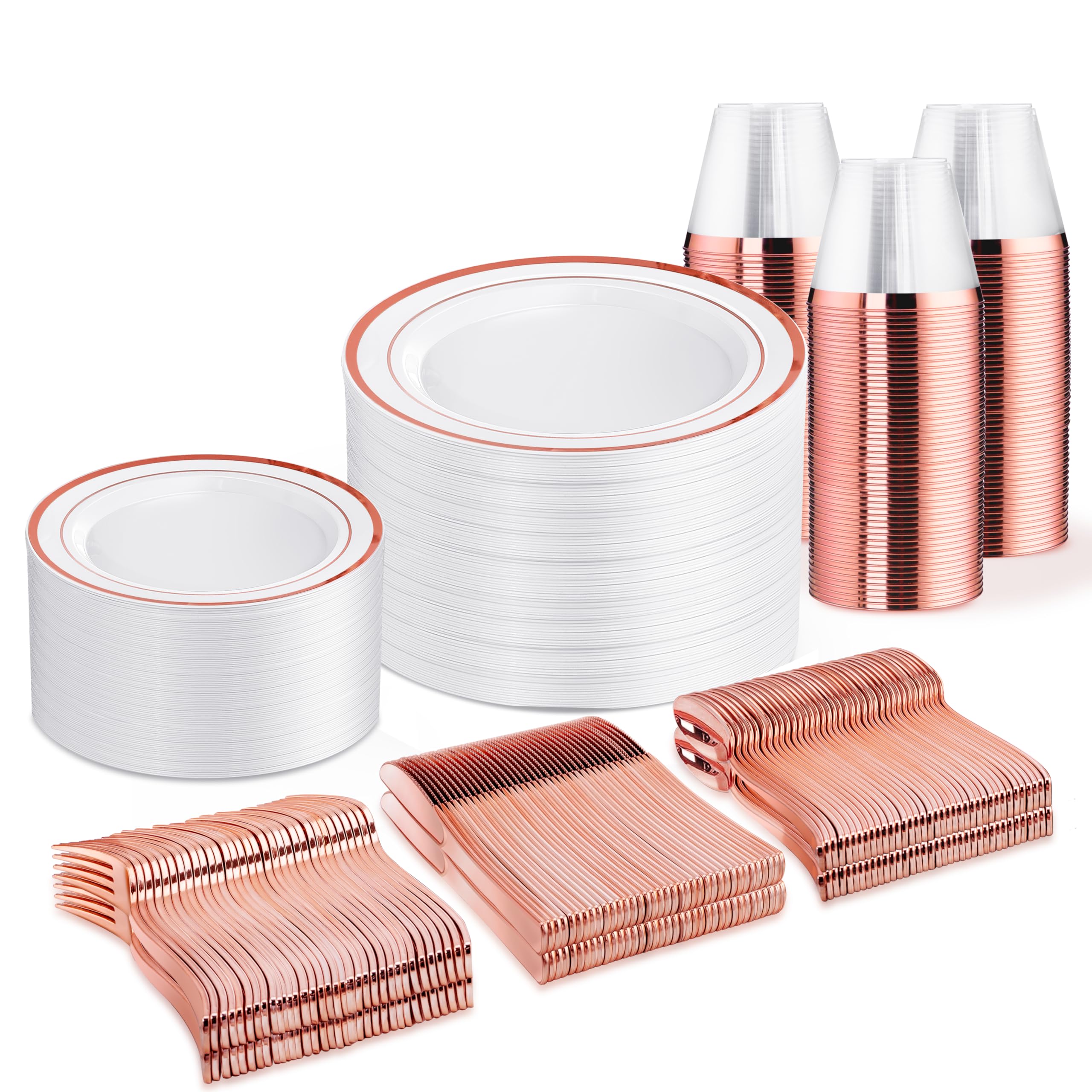 WELLIFE 600 PCS Silver Disposable Dinnerware Set for 100 Guests, Wedding Reception Plates & Silver Plastic Tableware, Dinner & Salad Plates, Cups, Forks, Knives & Spoons for Weddings & Elegant Events