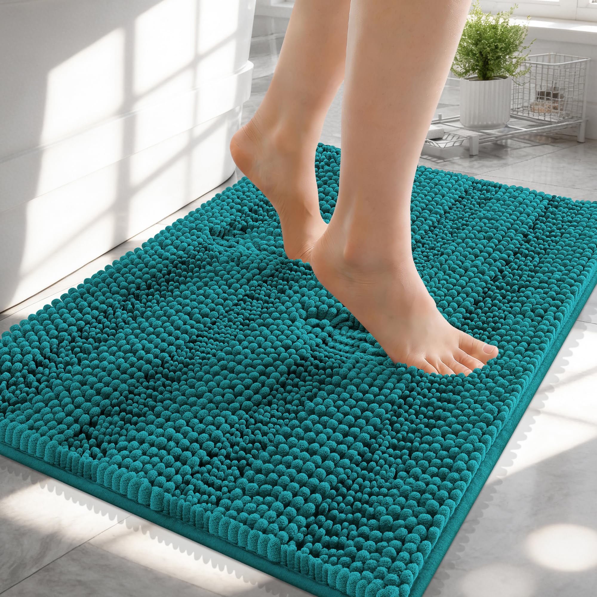 OLANLY Thick Bathroom Rugs 30x20, Extra Soft Absorbent Chenille Striped Bath Rugs, Rubber Backing, Machine Wash Dry, Bath Mats for Bathroom Floor, Tub and Shower, Home Decor Accessories, Grey