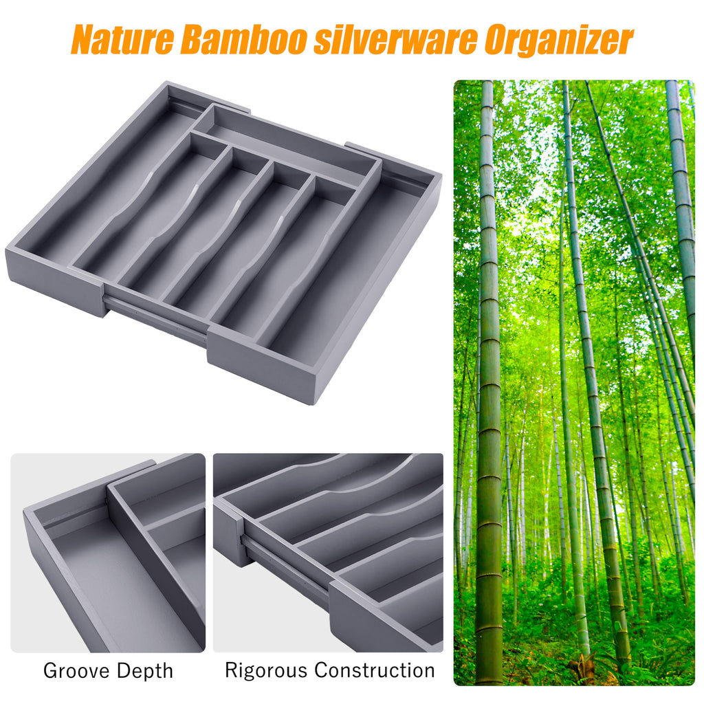 Bellsal Silverware Organizer Kitchen Drawer Organizer Expandable Bamboo Utensil Holder Cutlery Tray for Kitchen Utensil and Flatware Bedroom Office