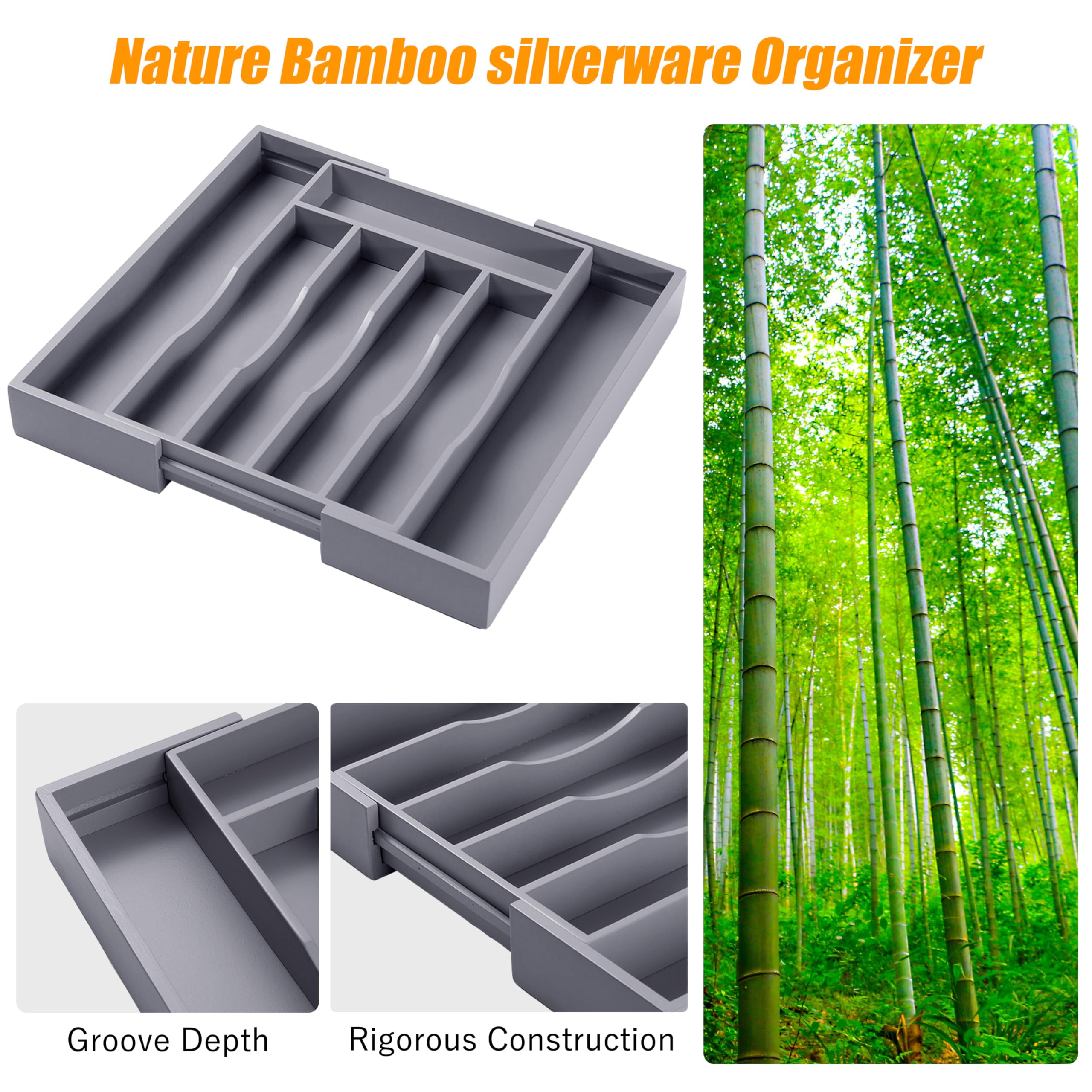 Bellsal Silverware Organizer Kitchen Drawer Organizer Expandable Bamboo Utensil Holder Cutlery Tray for Kitchen Utensil and Flatware Bedroom Office