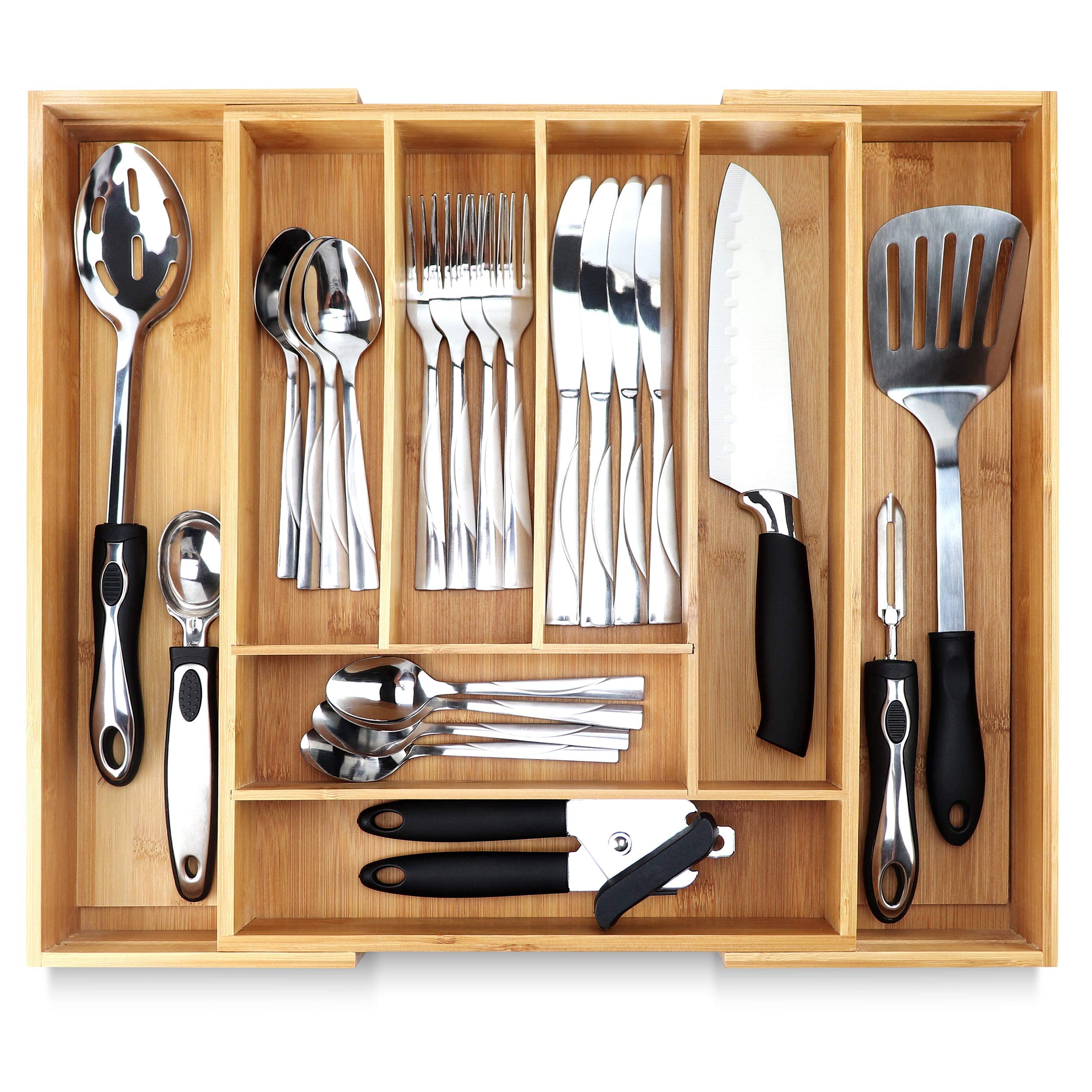 Silverware Organizer - Expandable Kitchen Drawer Organizer - Adjustable Kitchen Drawer Organizer for Utensils, Expandable to 22 Inches Wide, 10 Compartments, Silverware Tray for Drawer