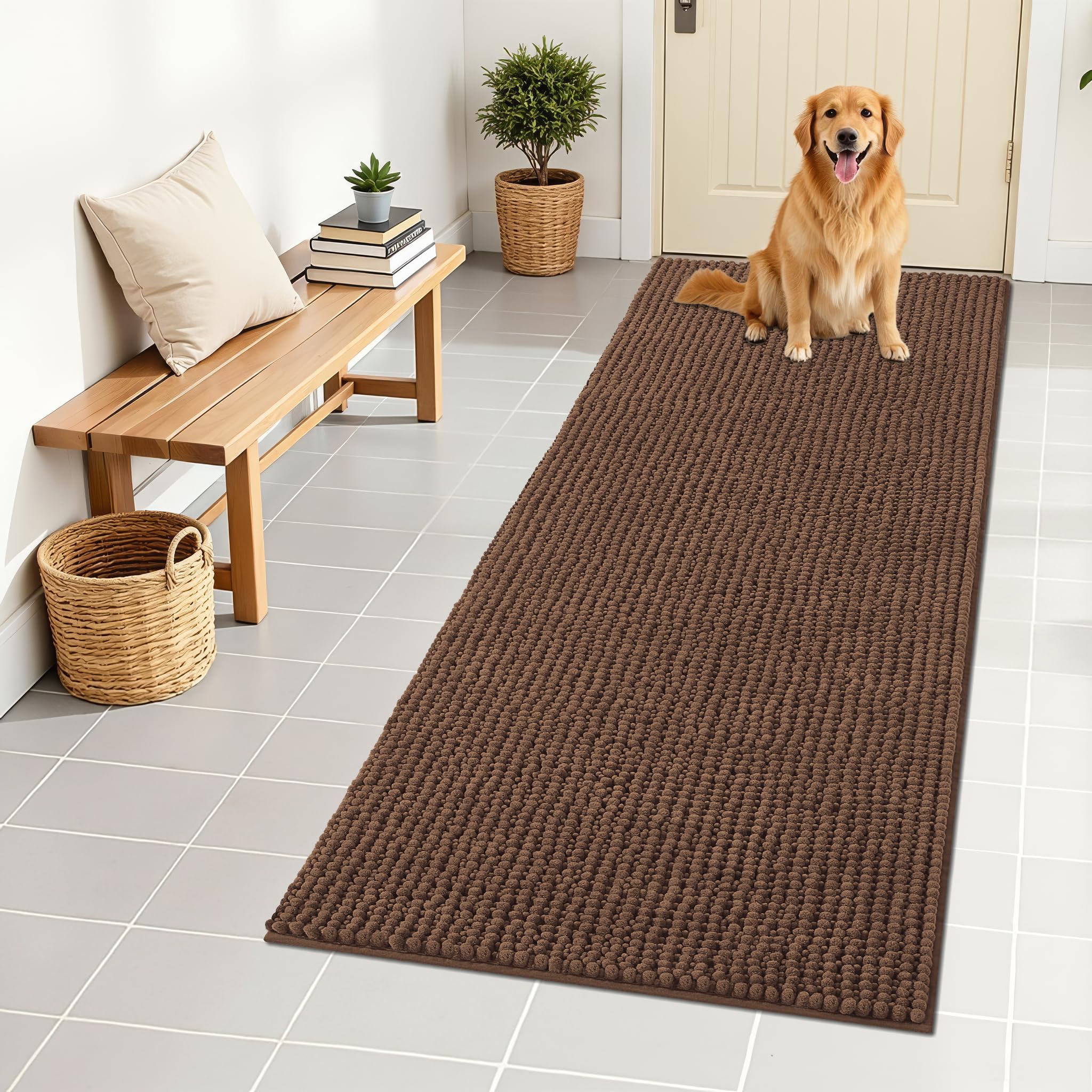 OLANLY Dog Door Mat for Muddy Paws 30x20, Ultra Absorbent Chenille Mud Doormat, Non-Slip Washable and Dirt Trapping Doormat for Indoor Entryway, Quick-Dry Indoor Pet Bed Mats for Dogs, Grey