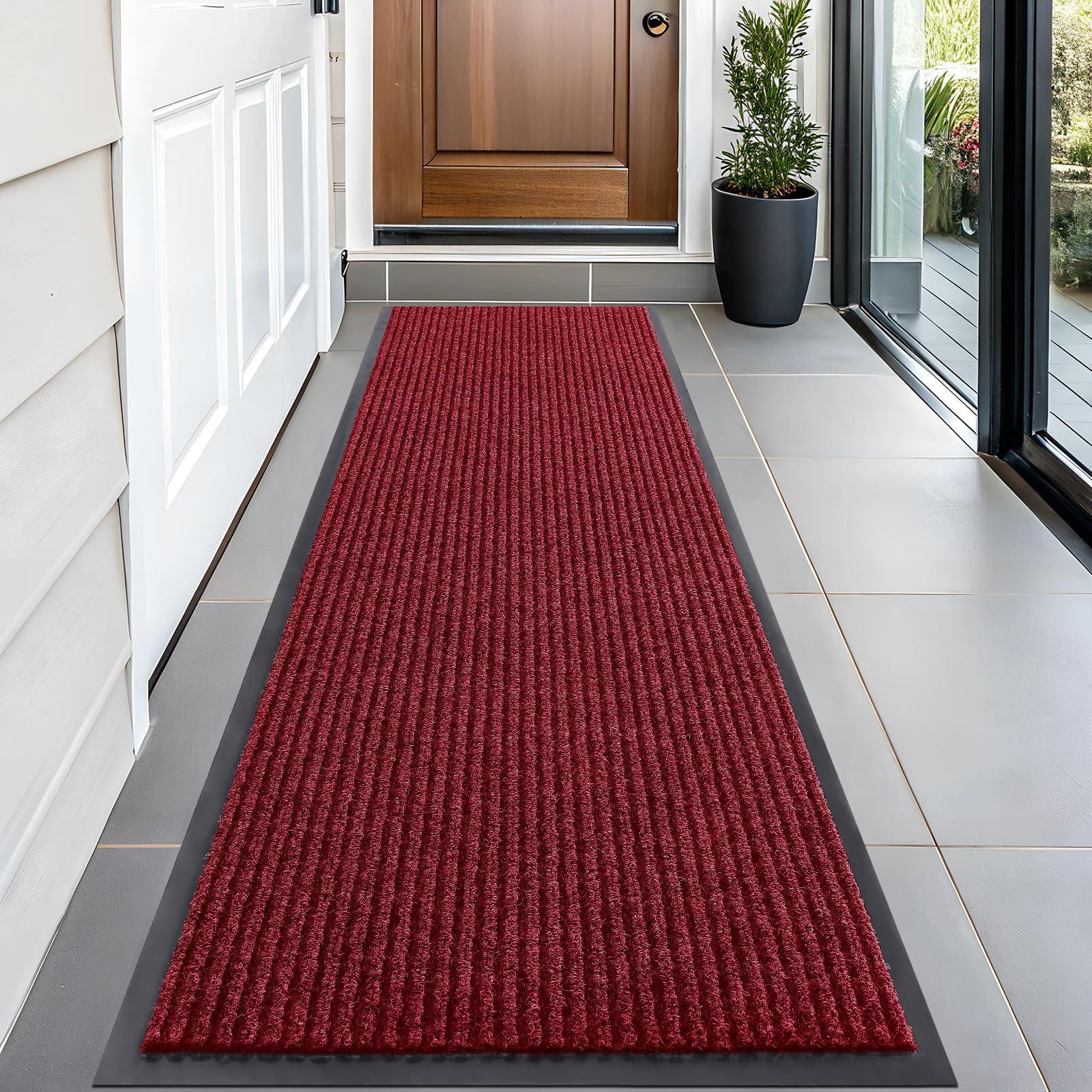 OLANLY Front Door Mat Indoor Outdoor Entrance, Waterproof Heavy Duty Doormat, Fade Resistant, Low Profile, Easy Clean Patio Porch Welcome Floor Mats for Entry, 29.5x17, Grey