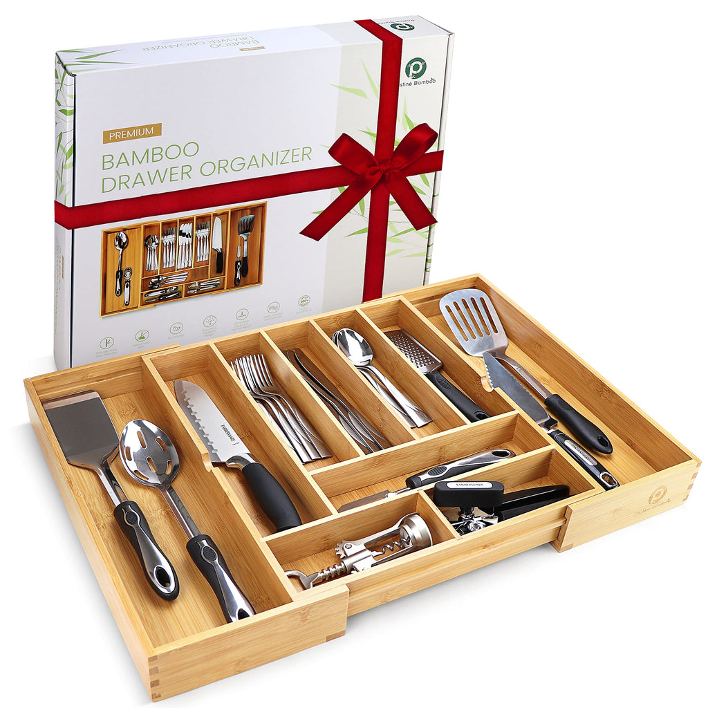 Silverware Organizer - Expandable Kitchen Drawer Organizer - Adjustable Kitchen Drawer Organizer for Utensils, Expandable to 22 Inches Wide, 10 Compartments, Silverware Tray for Drawer