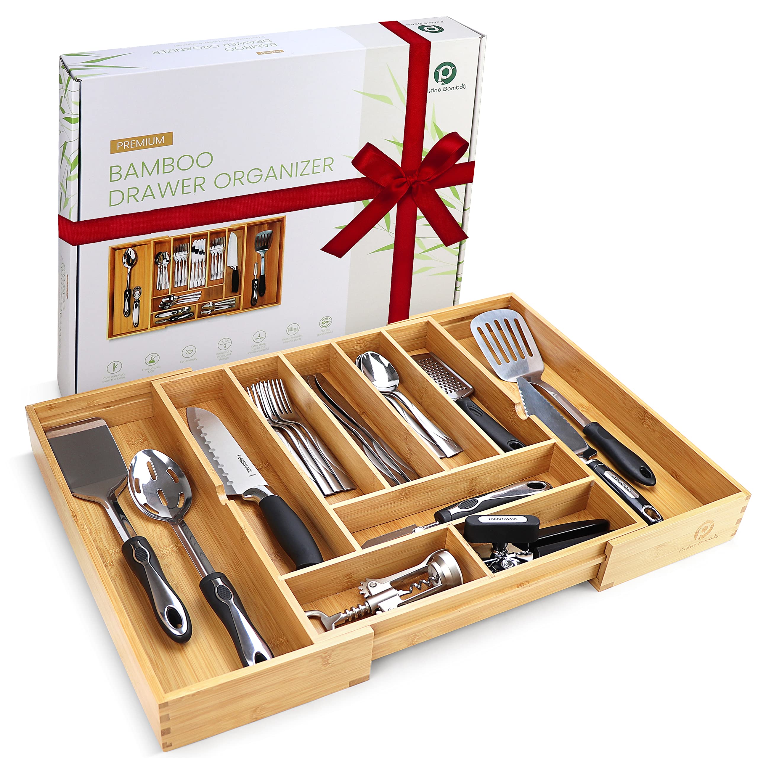 Silverware Organizer - Expandable Kitchen Drawer Organizer - Adjustable Kitchen Drawer Organizer for Utensils, Expandable to 22 Inches Wide, 10 Compartments, Silverware Tray for Drawer
