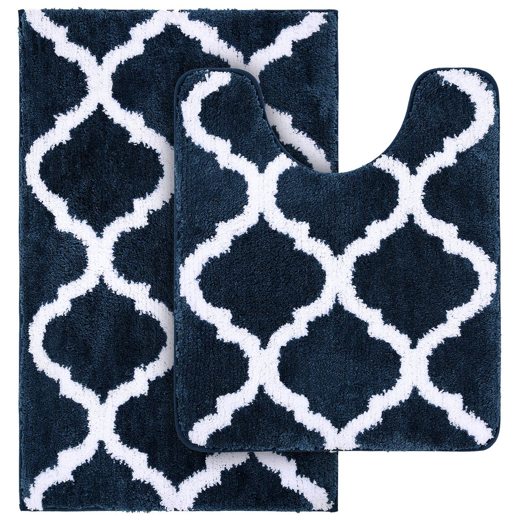 OLANLY Bathroom Rugs Set 2 Piece, Microfiber Bath Shower Mat and U-Shaped Toilet Rug, Machine Wash Dry, Non-Slip Absorbent Shaggy Bath Mats for Tub, Shower and Bathroom (24"x16"+24"x20", Grey)