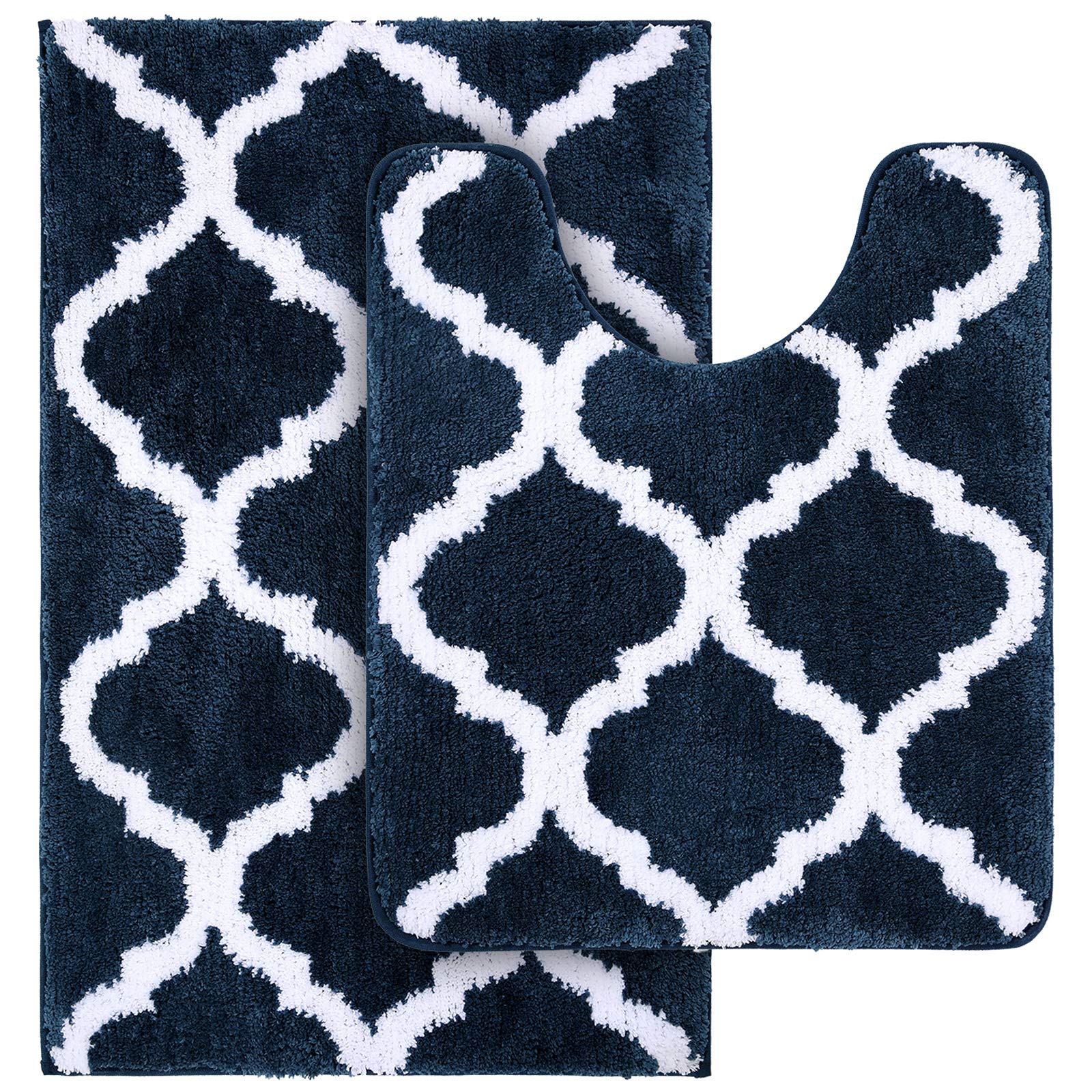 OLANLY Bathroom Rugs Set 2 Piece, Microfiber Bath Shower Mat and U-Shaped Toilet Rug, Machine Wash Dry, Non-Slip Absorbent Shaggy Bath Mats for Tub, Shower and Bathroom (24"x16"+24"x20", Grey)