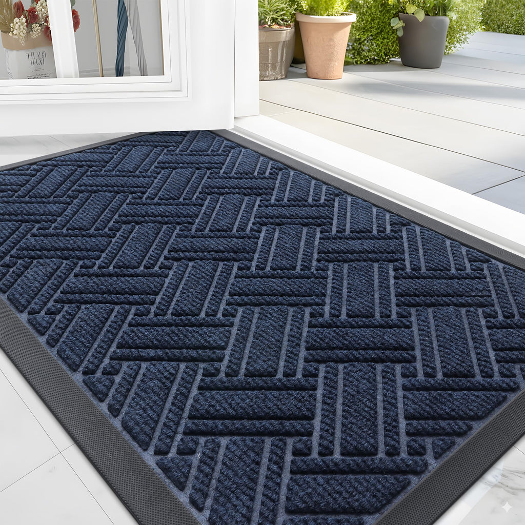 OLANLY Indoor Outdoor Mat, Sturdy Natural Rubber Floor Mat, Non Slip Low Profile Waterproof Doormat, and Stain Front Door Mats, Easy Clean Patio Entrance Mat, 30''x17'', Black